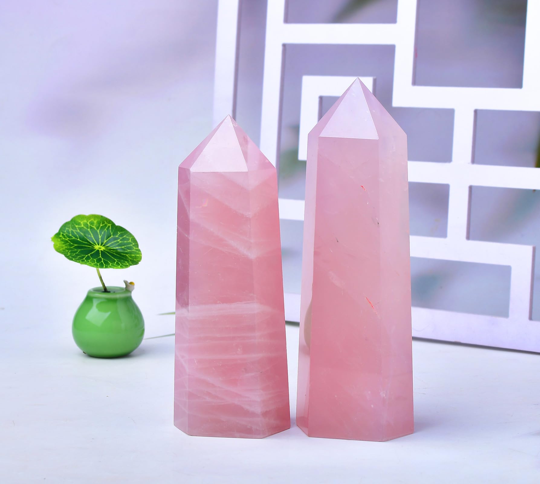 FZBHRO quartz rose obélisque avec pointe pour concentration lors de méditation.
