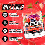 Énergie Gaming sans sucre G Fuel pour sessions prolongées et sans crash.