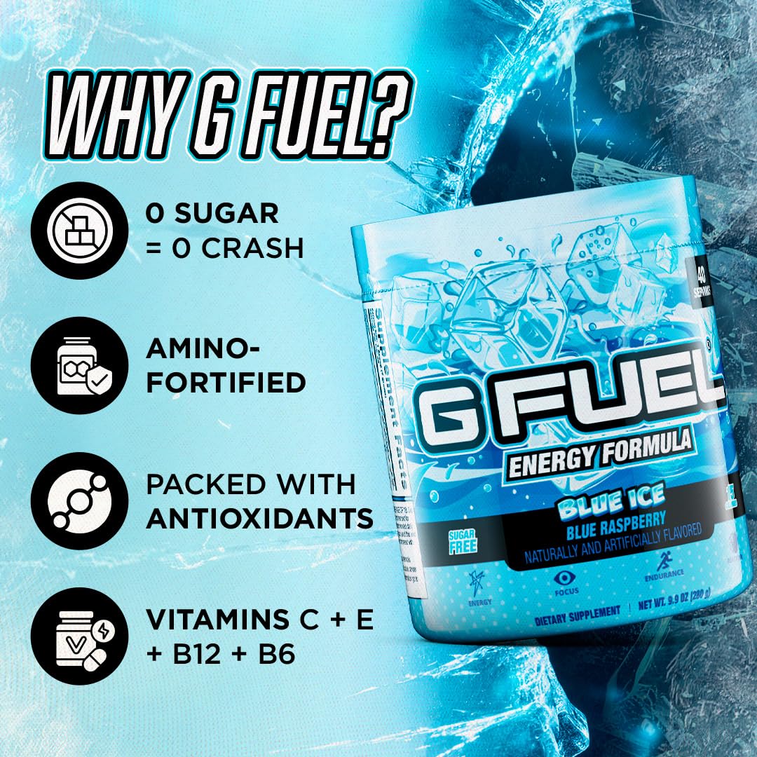 G Fuel Blue Ice: énergie sans sucre pour rester concentré et performant.