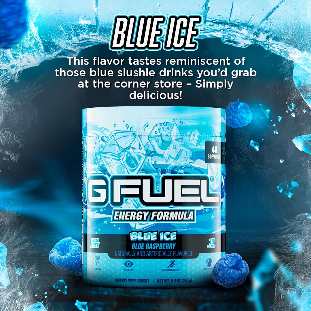 G Fuel Blue Ice: goût rafraîchissant et efficace pendant l'activité sportive.