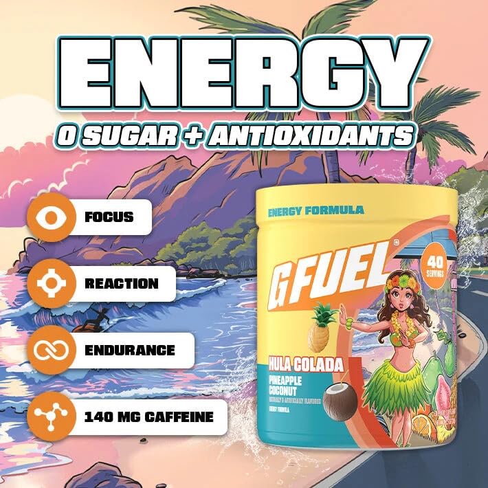 G Fuel Hula Colada, verre d'énergie concentrée, parfaite pour le jeu vidéo ou le travail.