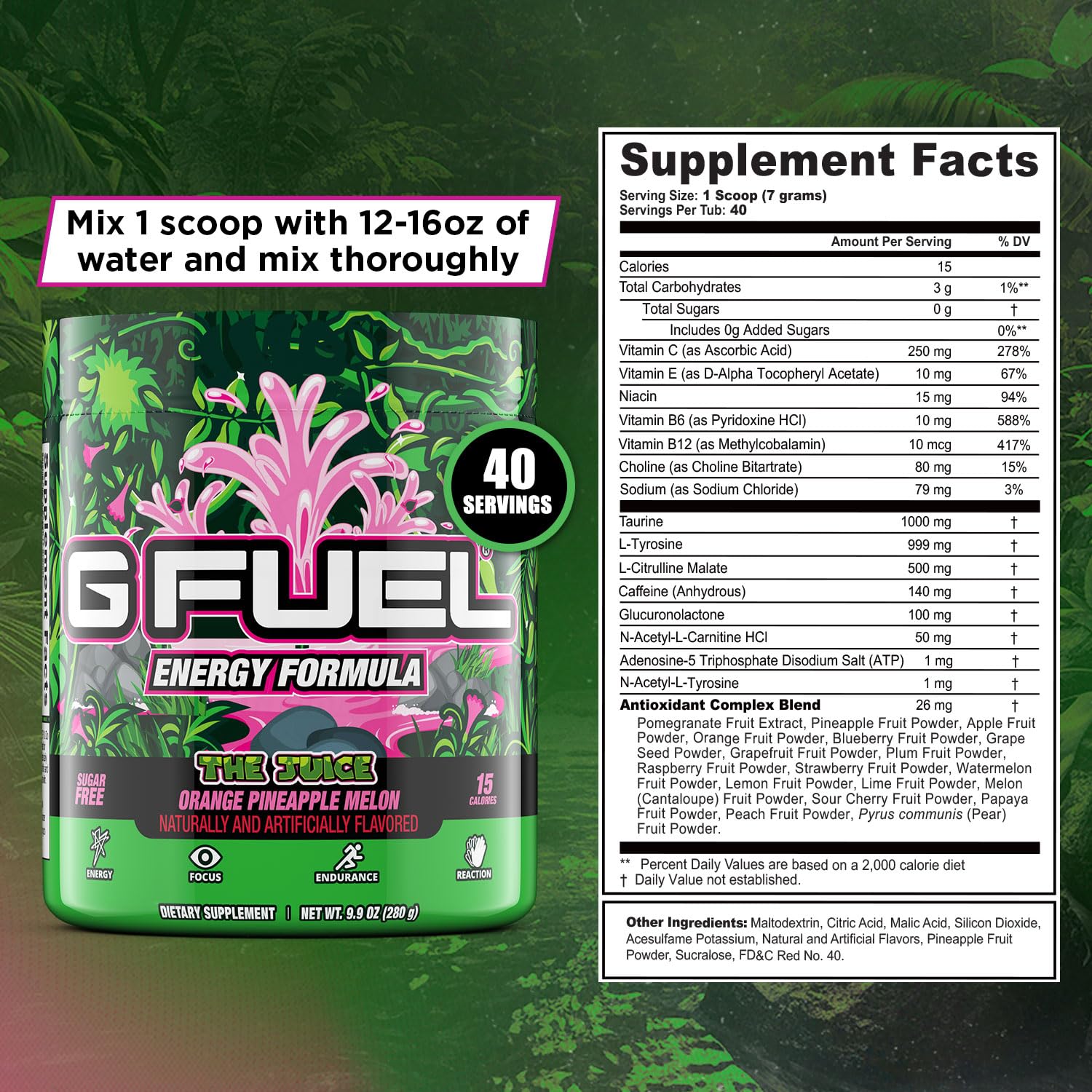 G Fuel The Juice couleur orange ananas melon, boisson fruitée idéale