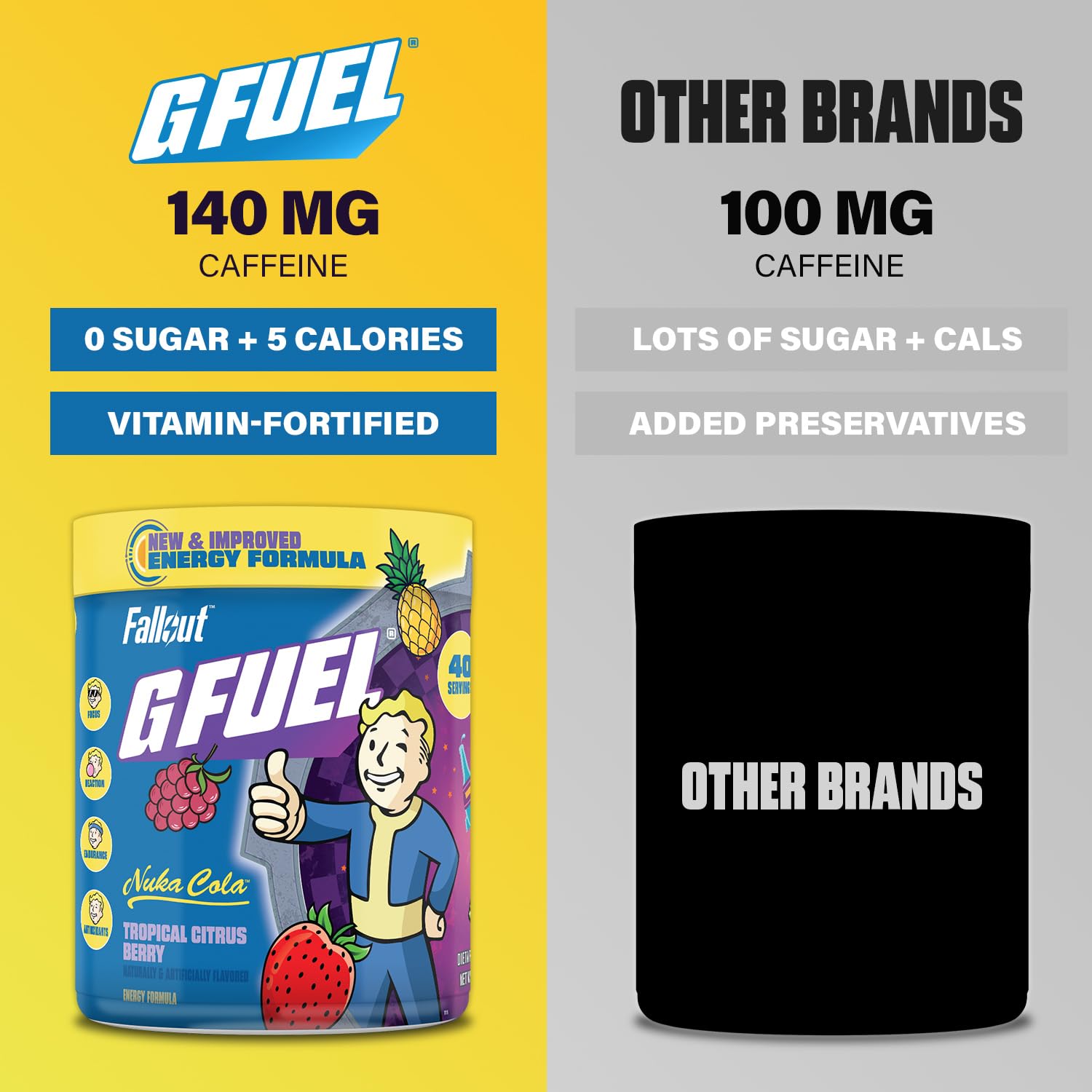 Emballage design de G Fuel Nuka Cola 2.0, pratique et élégant.