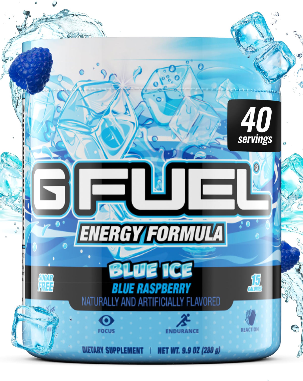 G Fuel Blue Ice: poudre d'énergie claire pour sessions de jeu prolongées.