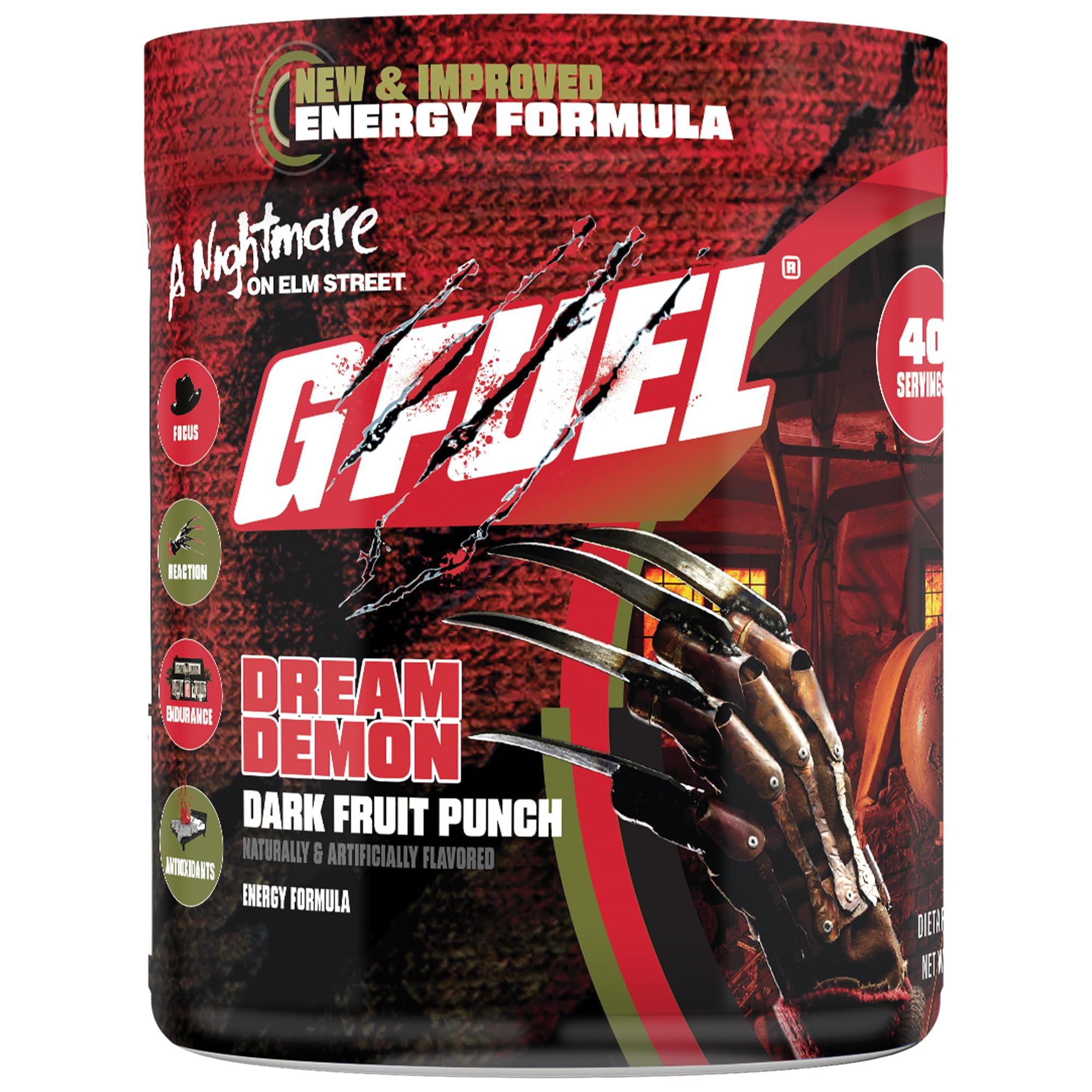 G Fuel poudre énergie pour fruits acidulés, idéal pour sessions gaming prolongées.