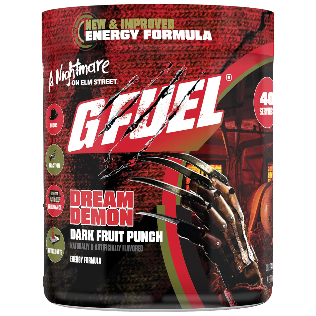 G Fuel poudre énergie pour fruits acidulés, idéal pour sessions gaming prolongées.