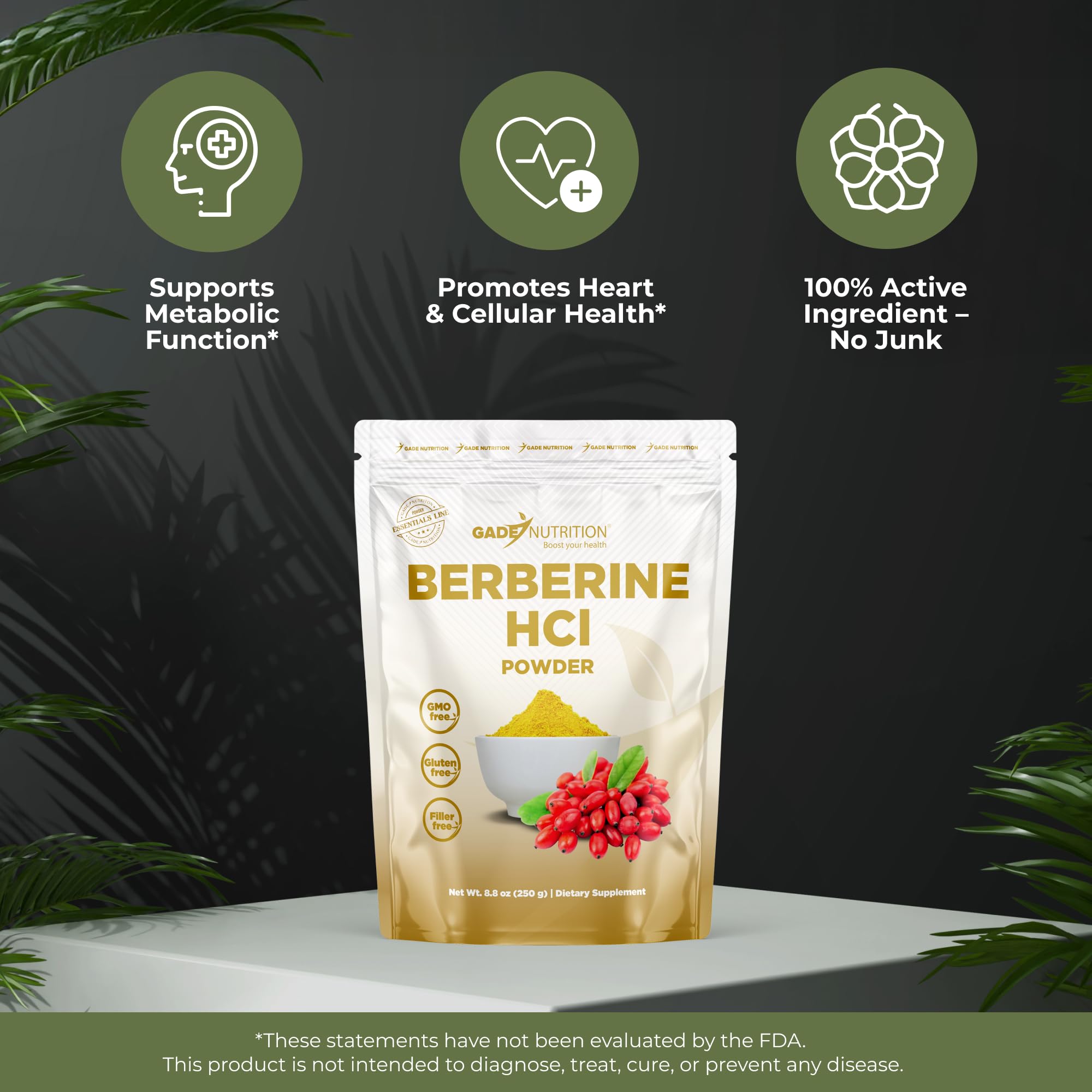 Berberine HCl GADE se mélange facilement dans l'eau pour une utilisation rapide.