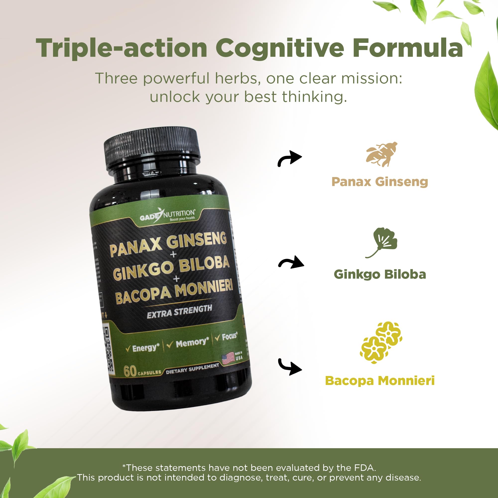 GADE NUTRITION – capsules Bacopa Monnieri, clarté mentale et mémoire