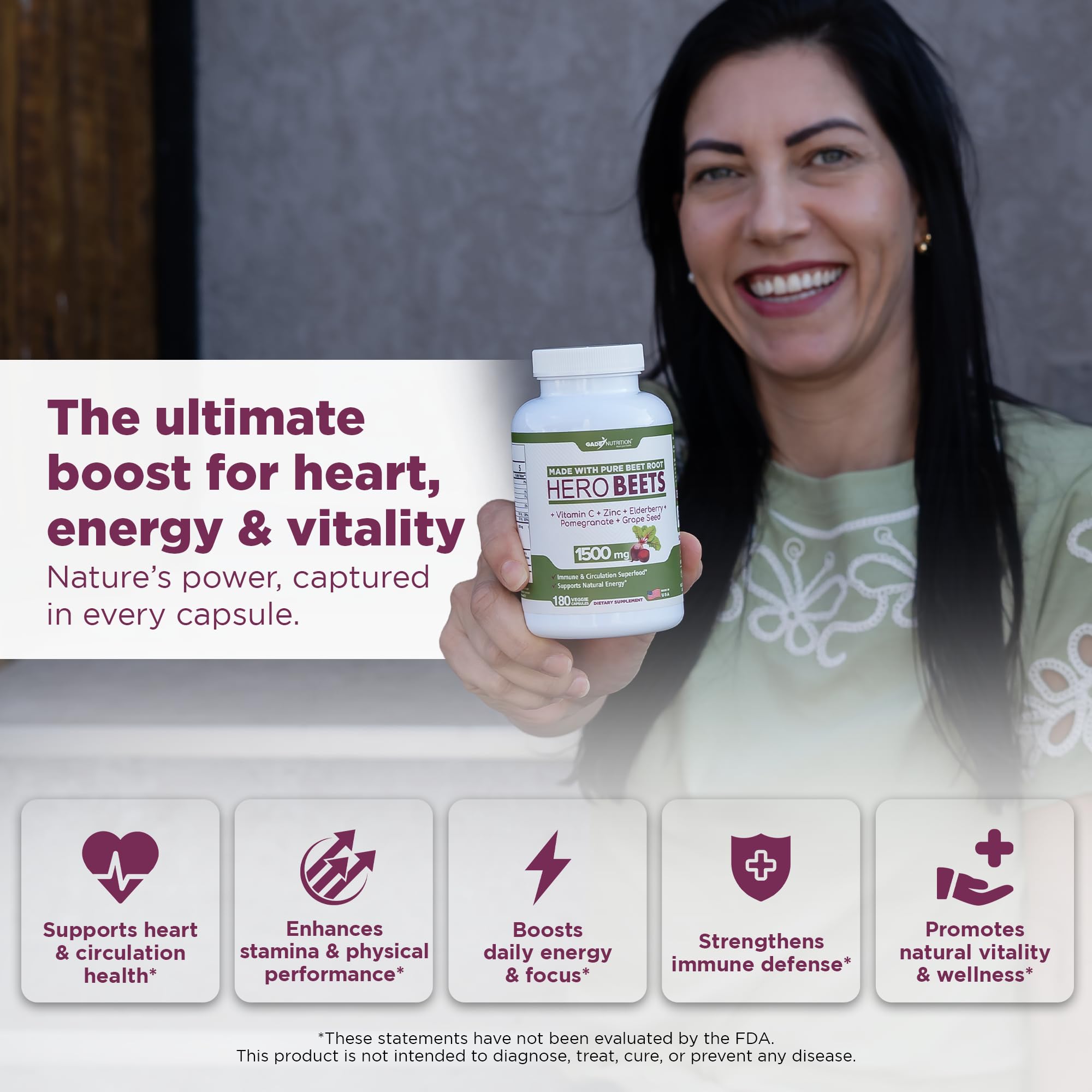 GADE NUTRITION Hero Beets, capsules végétariennes faciles à avaler le matin.