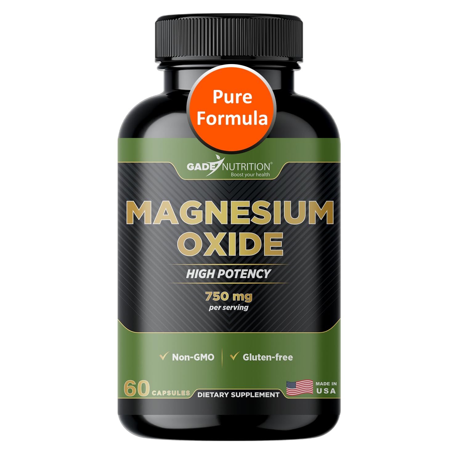 GADE NUTRITION Magnésium Oxide – bouteille, soutien quotidien et relaxation.