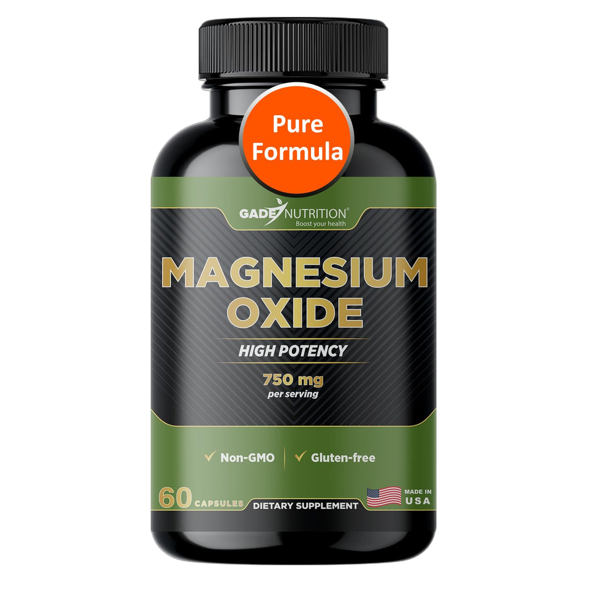 GADE NUTRITION Magnésium Oxide – bouteille, soutien quotidien et relaxation.