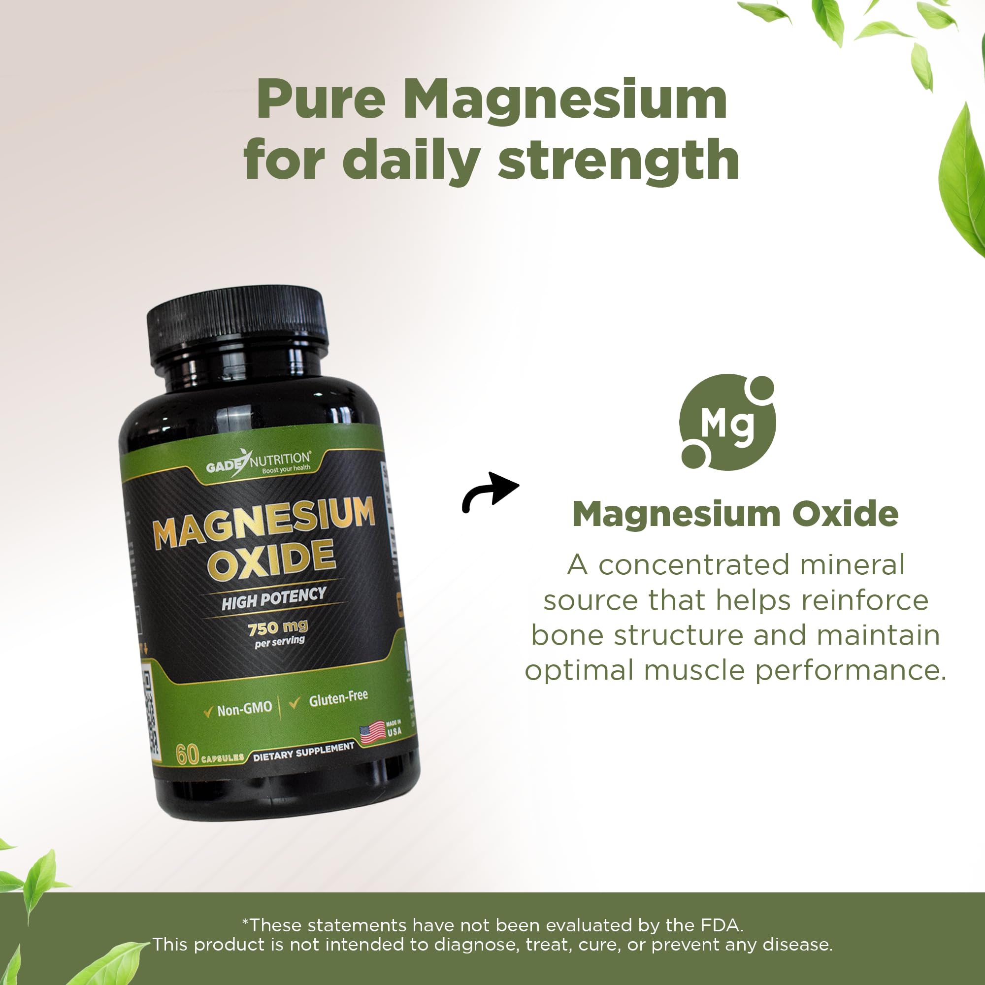 GADE NUTRITION Magnésium Oxide – emballage clair et information produit.