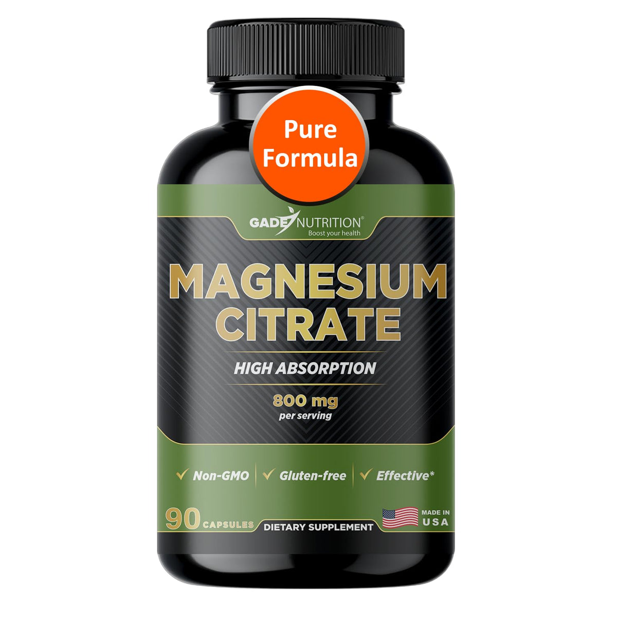 Gade Nutrition Pur Citrate de Magnésium – Bouteille visible, soutien musculaire