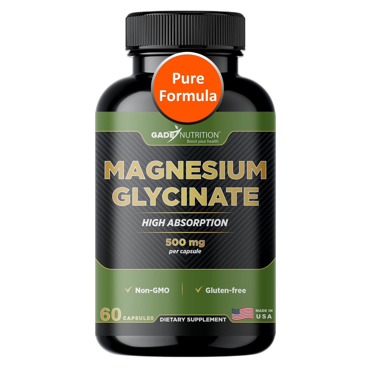 Gade Nutrition Pure Magnésium Glycinate en capsules, absorption élevée et pratique quotidienne.
