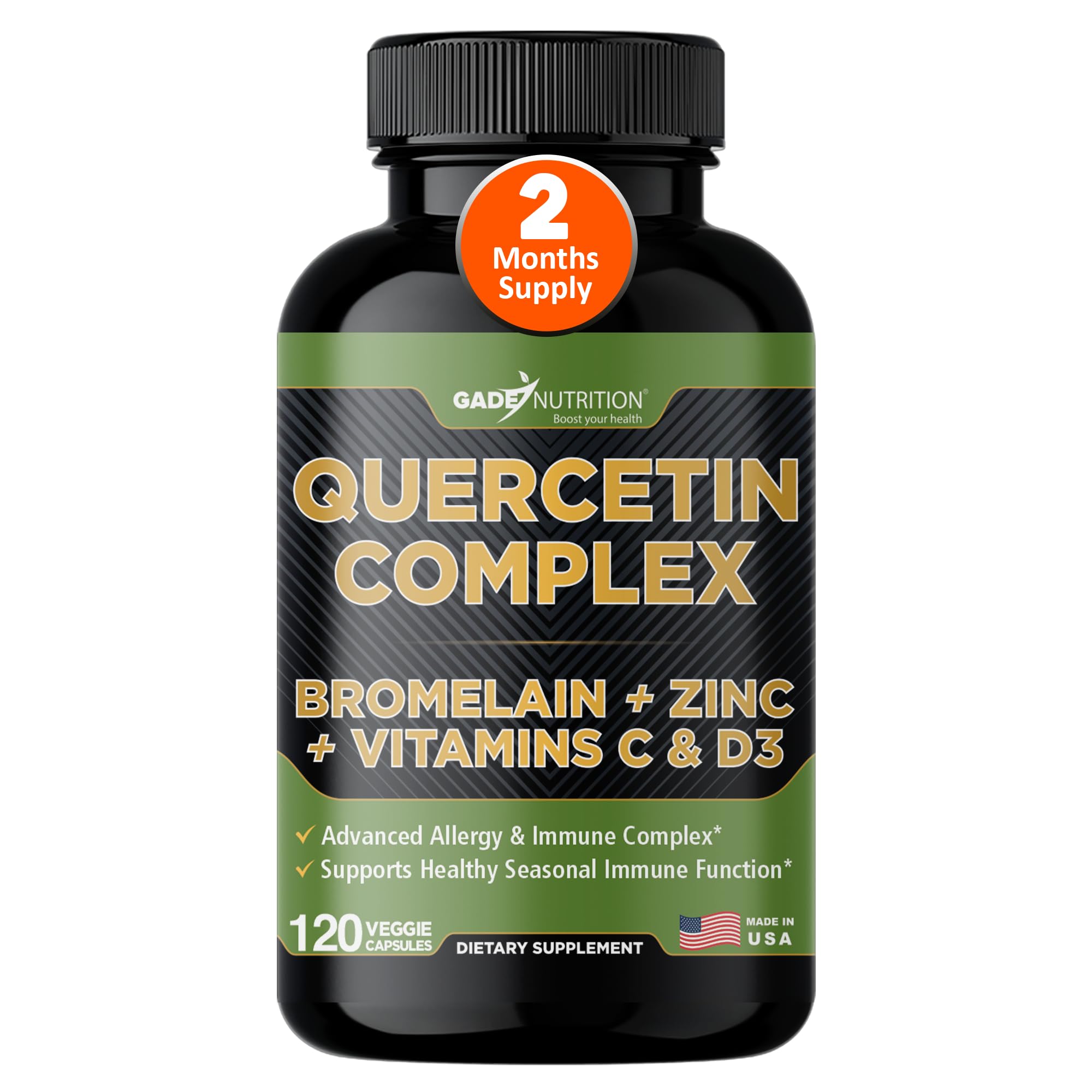 GADE NUTRITION Quercétine avec bromélaïne – flacon pour soutien quotidien