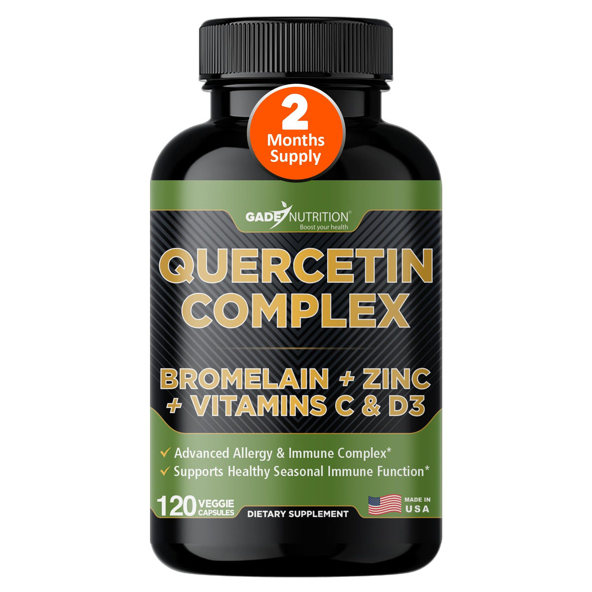 GADE NUTRITION Quercétine avec bromélaïne – flacon pour soutien quotidien