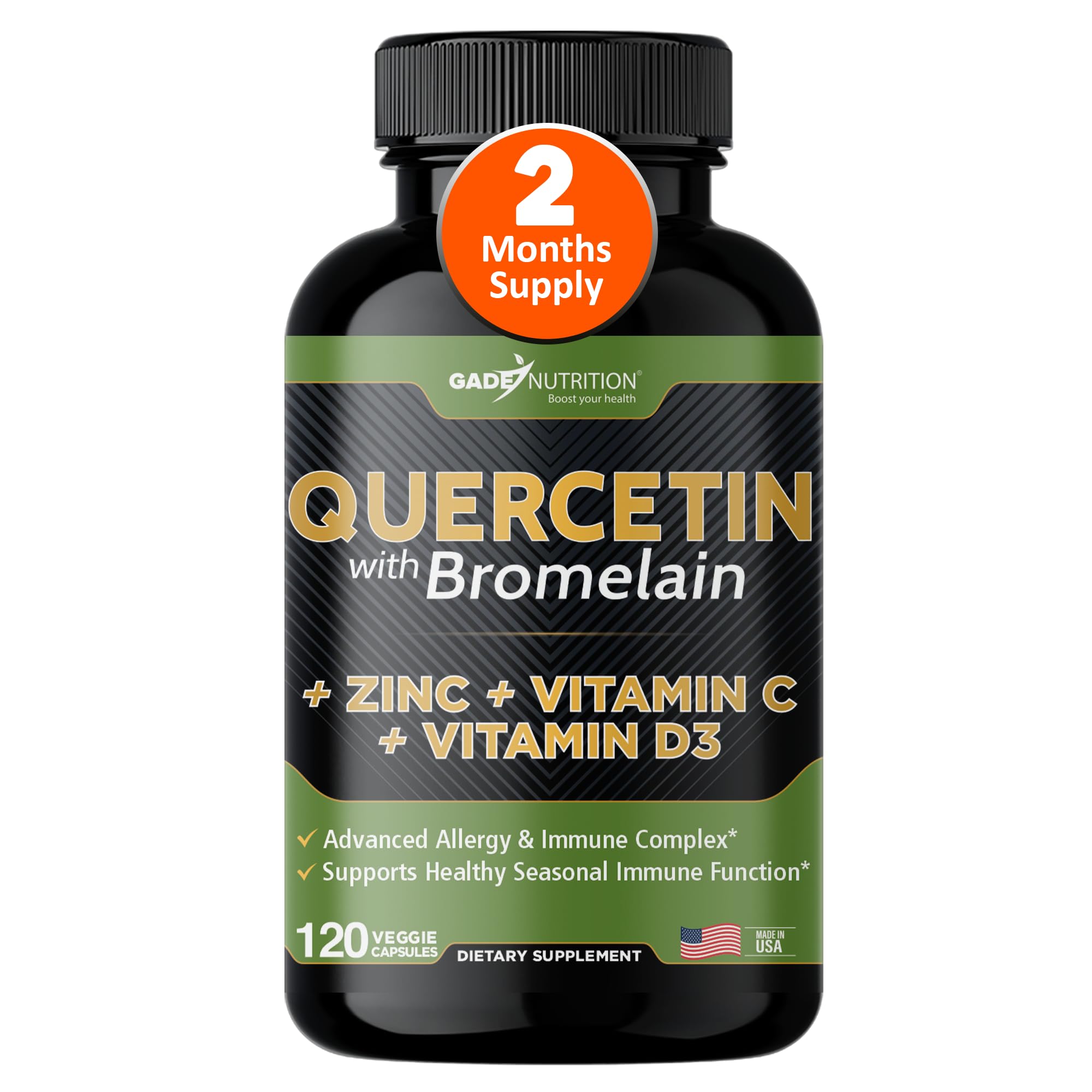 Gade Nutrition Quercetine avec Bromélaïne en gélules, soutien potentiel du système immunitaire.