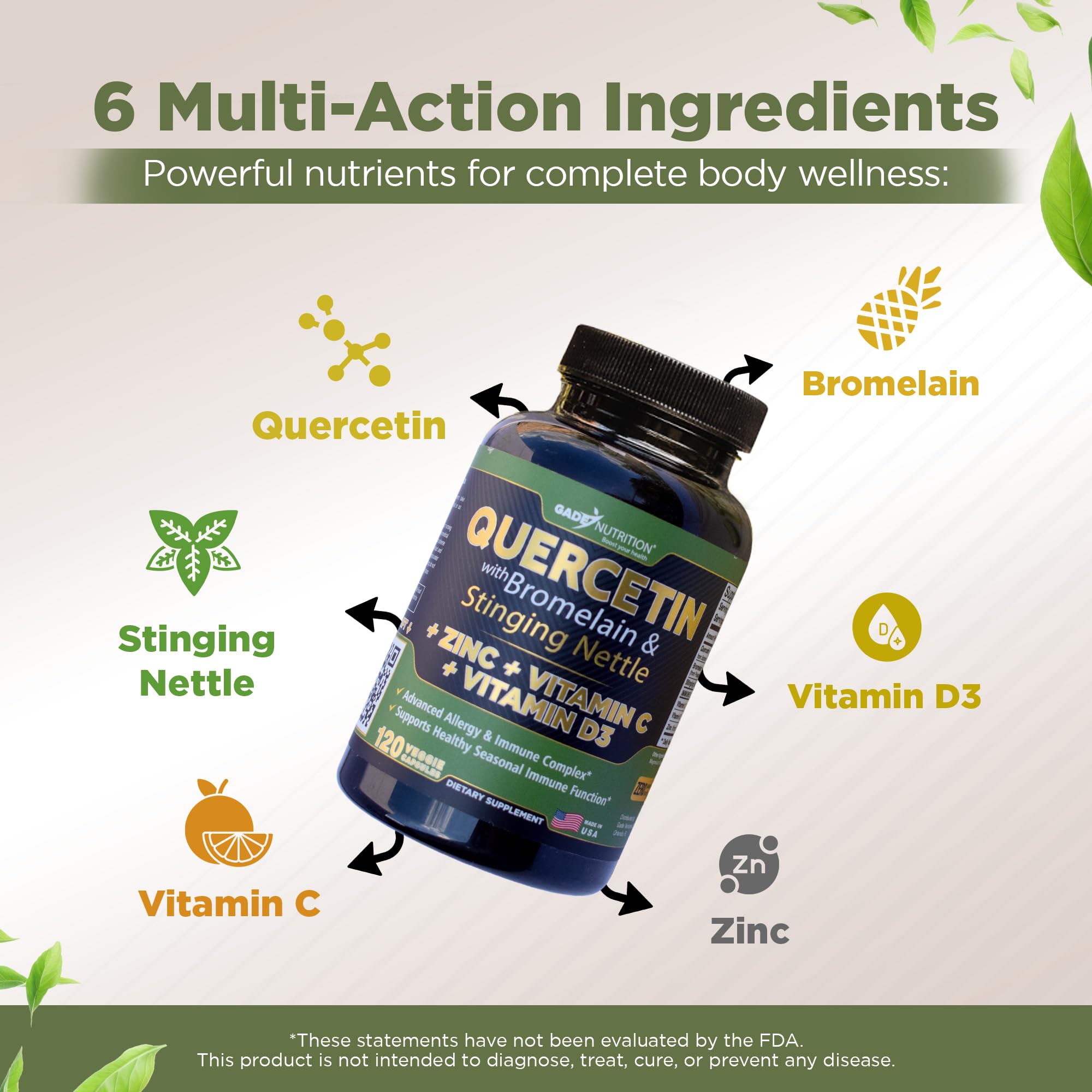 GADE NUTRITION Quercetine avec feuilles d’ortie, ingrédient clé pour le soutien immunitaire.