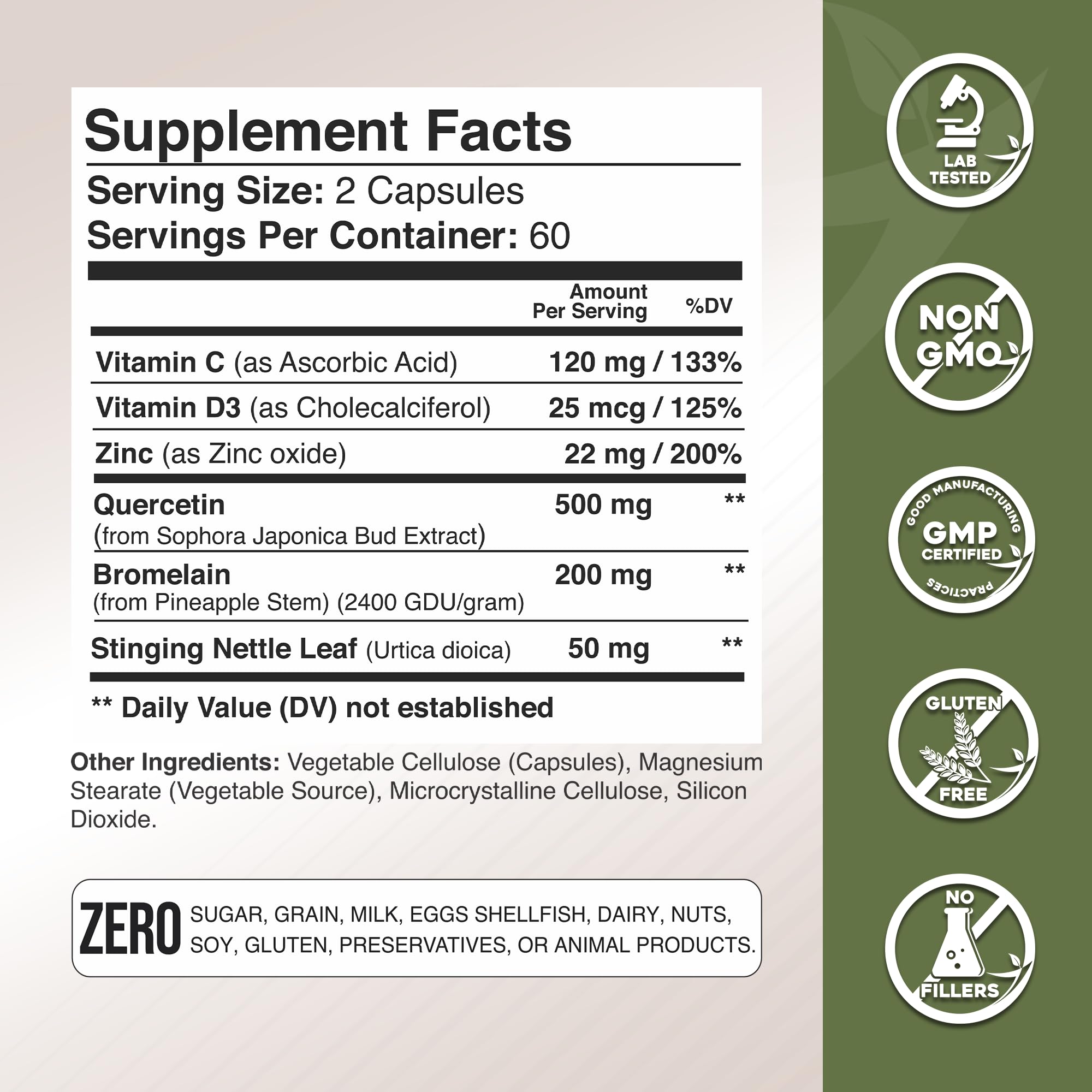 GADE NUTRITION Quercetine avec vitamine C et zinc, emballage pratique pour le quotidien.