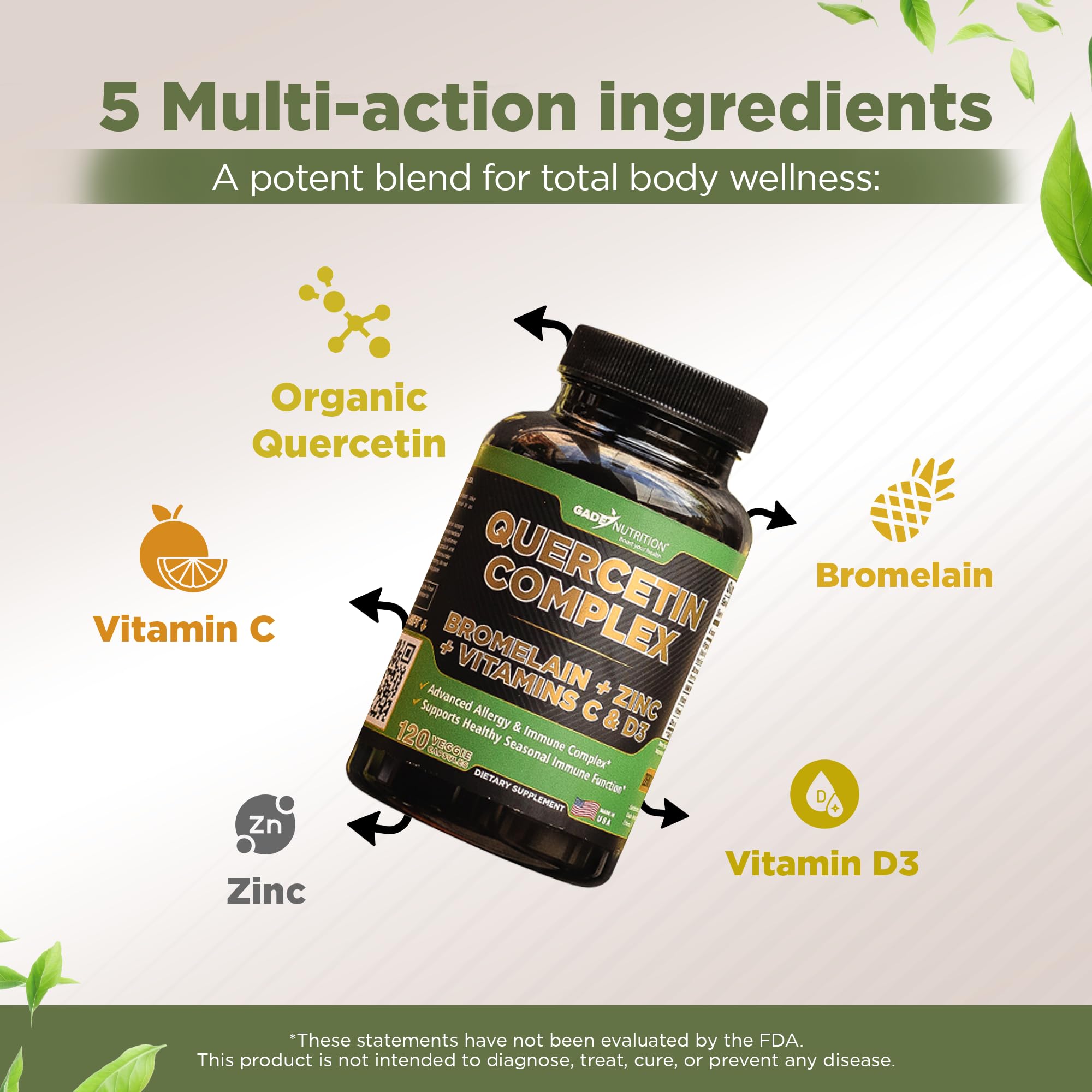 Étiquette claire GADE NUTRITION Quercétine – informations sur la formulation