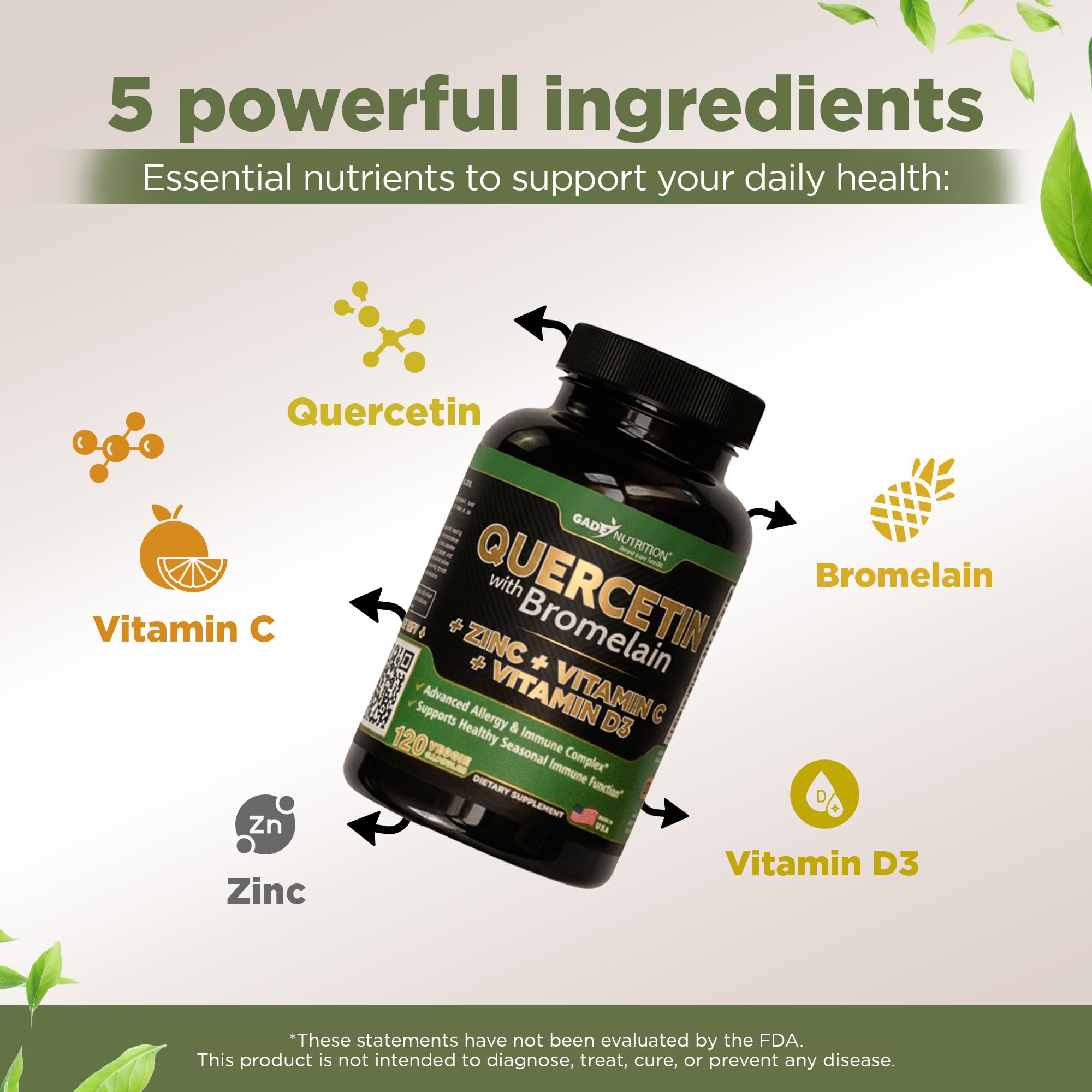 Gade Nutrition vitamine D3 et zinc, profil de soutien saisonnier.
