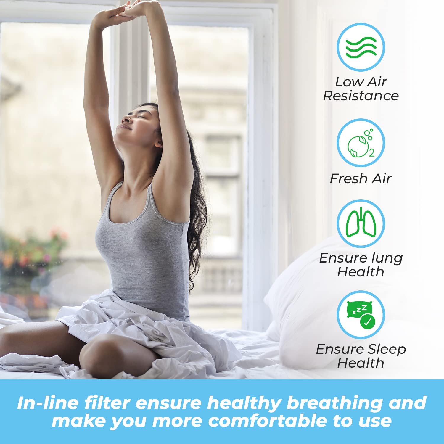 Gadget Beyond filtre CPAP universel 22–25 mm et remplacement facile.