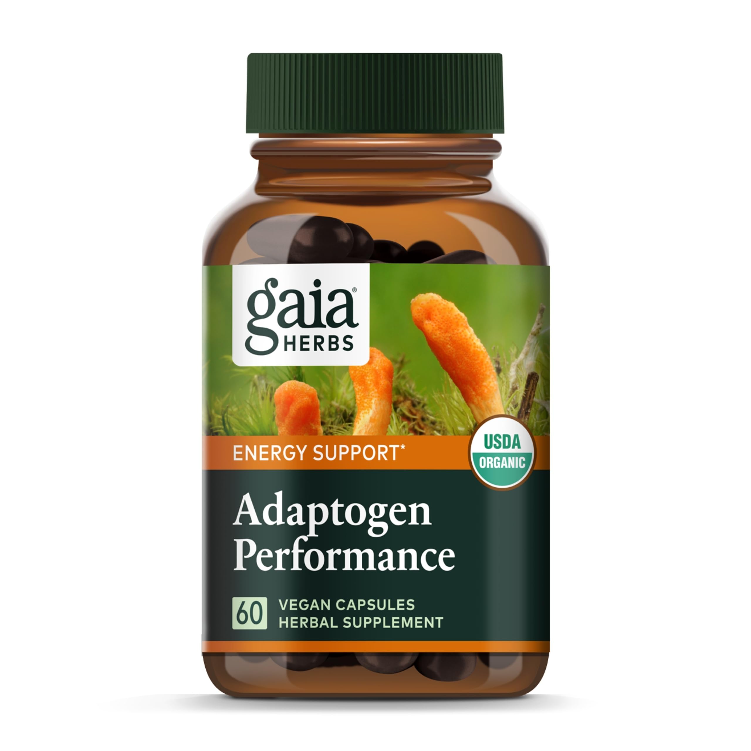 Gaia Herbs Adaptogenes Champignons Capsules visibles pour soutien énergétique durable