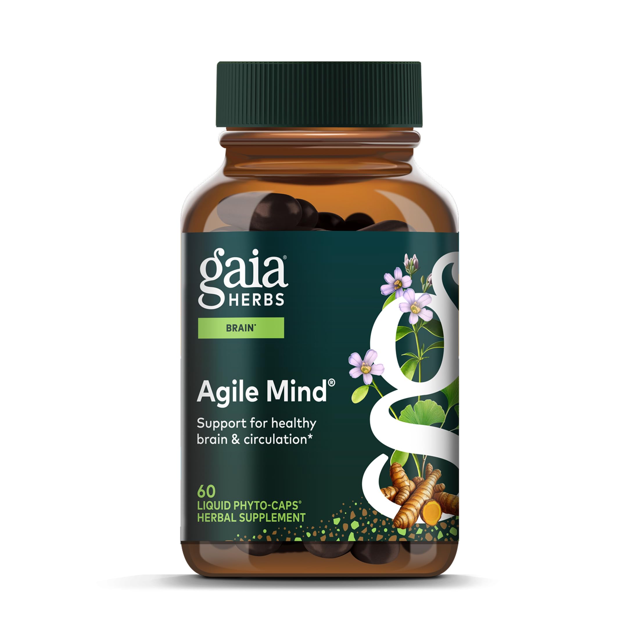 Gaia Herbs Agile Mind – bouteille de capsules véganes prête pour la concentration quotidienne