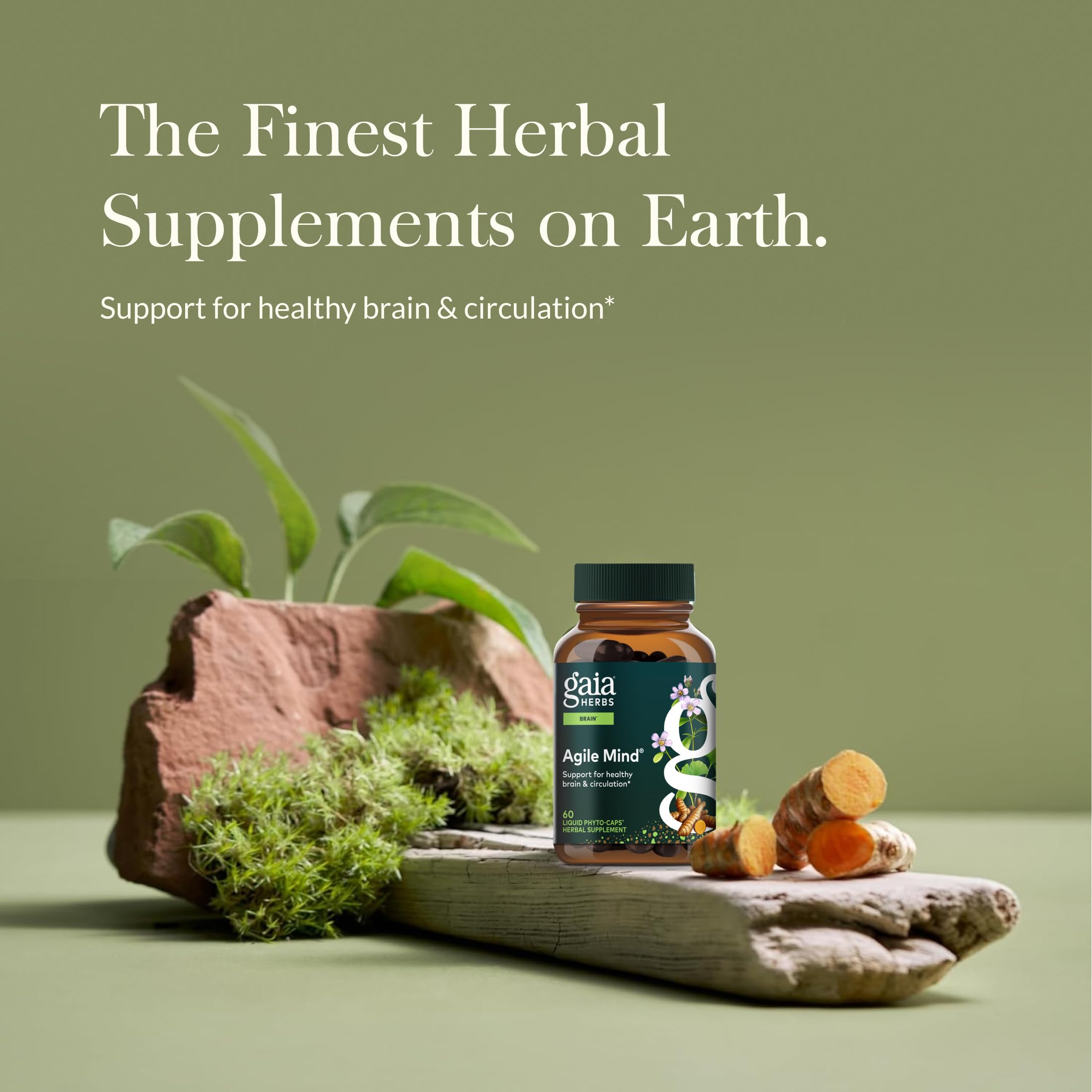 Gaia Herbs Agile Mind – étiquette lisible sur la bouteille garantissant traçabilité et qualité