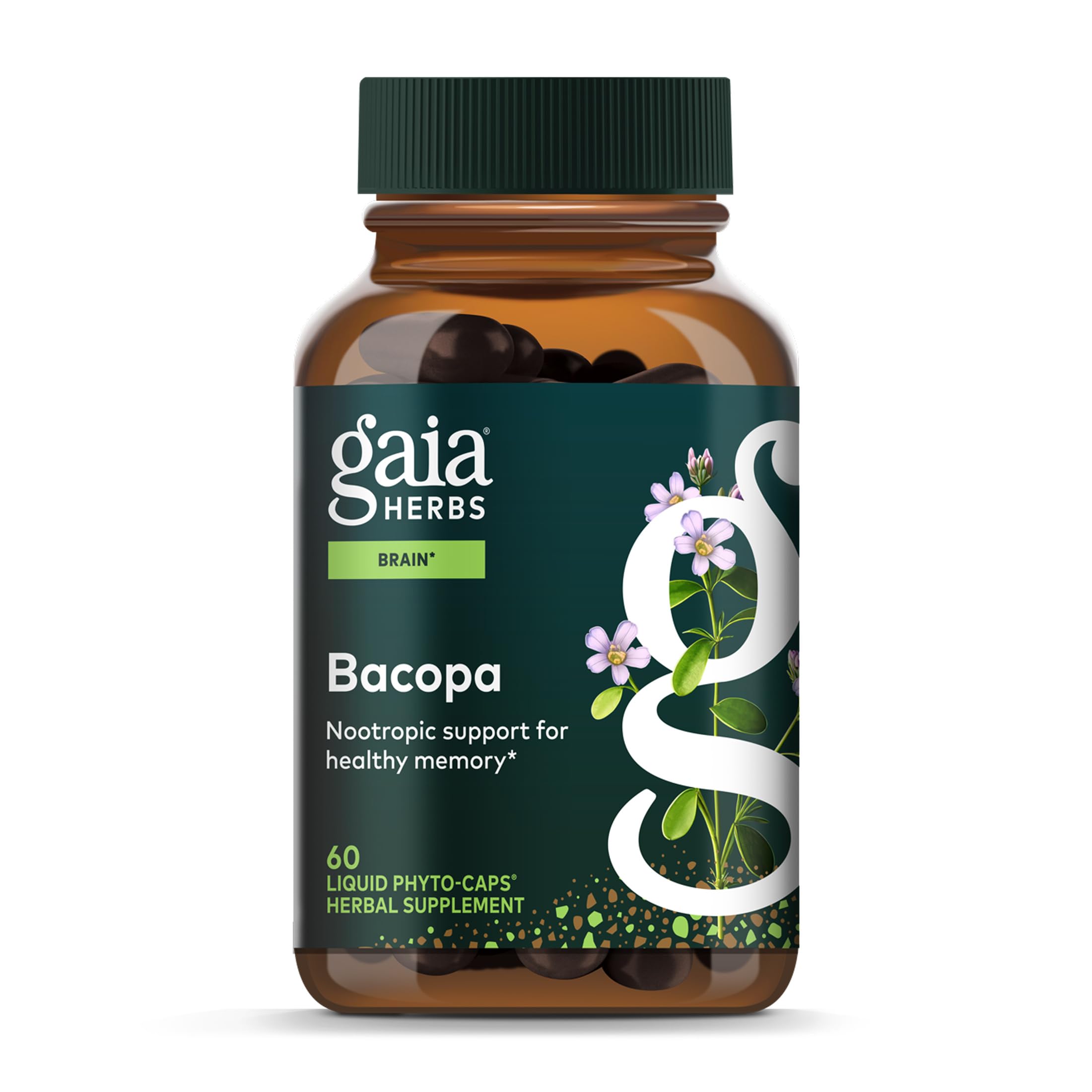 Gaia Herbs Bacopa, capsules véganes, soutien potentiel à la concentration.