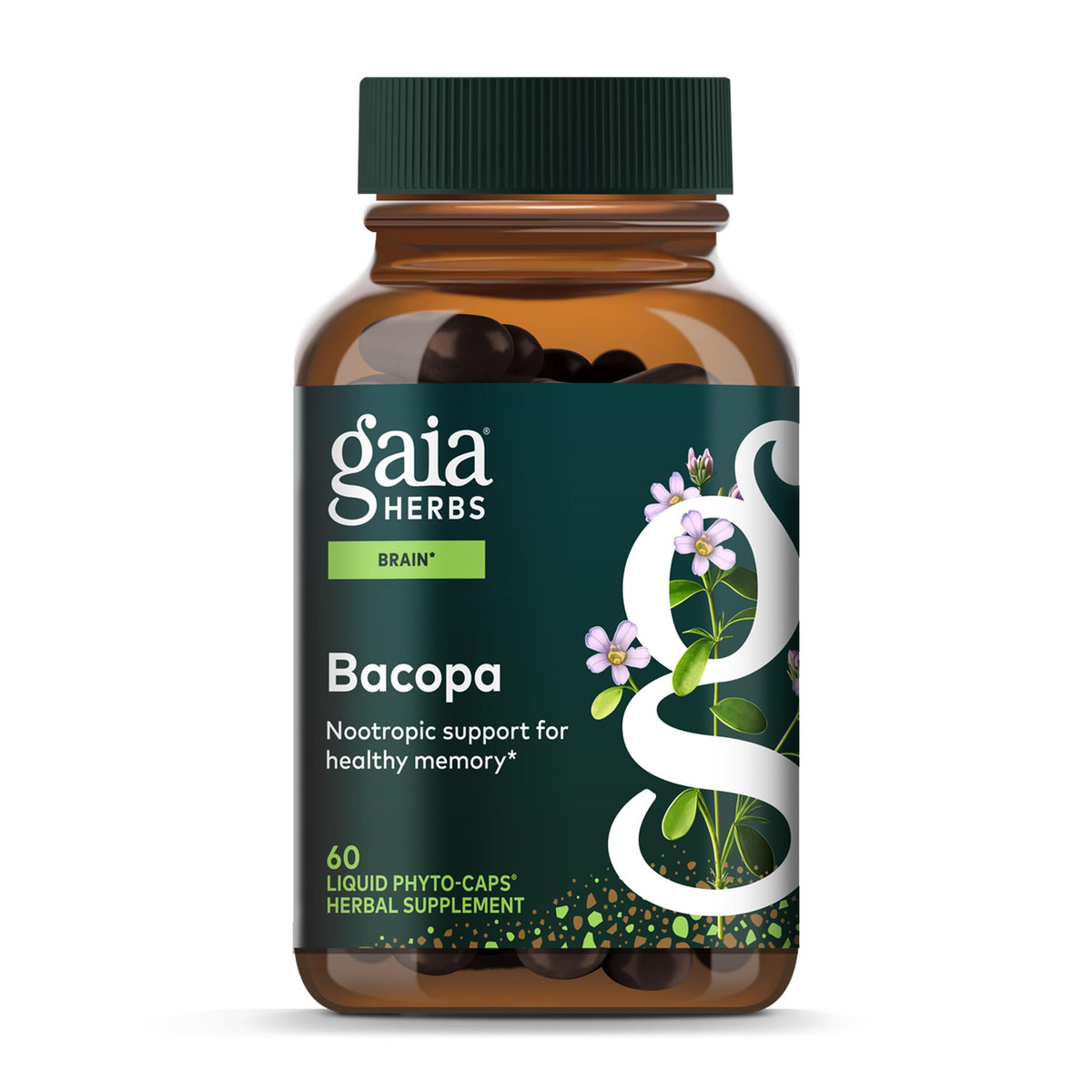 Gaia Herbs Bacopa, capsules véganes, soutien potentiel à la concentration.