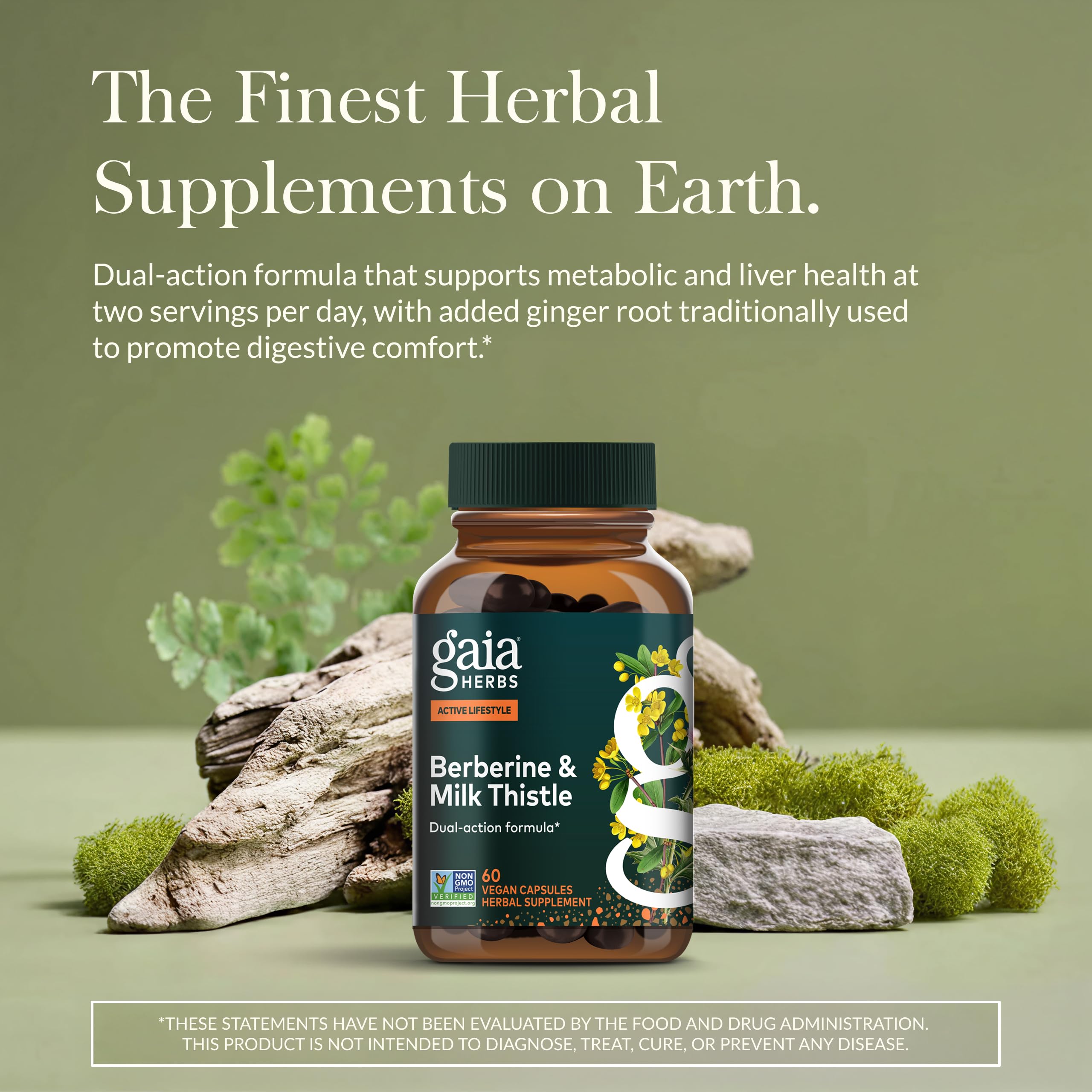 Capsules Gaia Herbs visibles, prêtes pour le soutien du métabolisme quotidien.