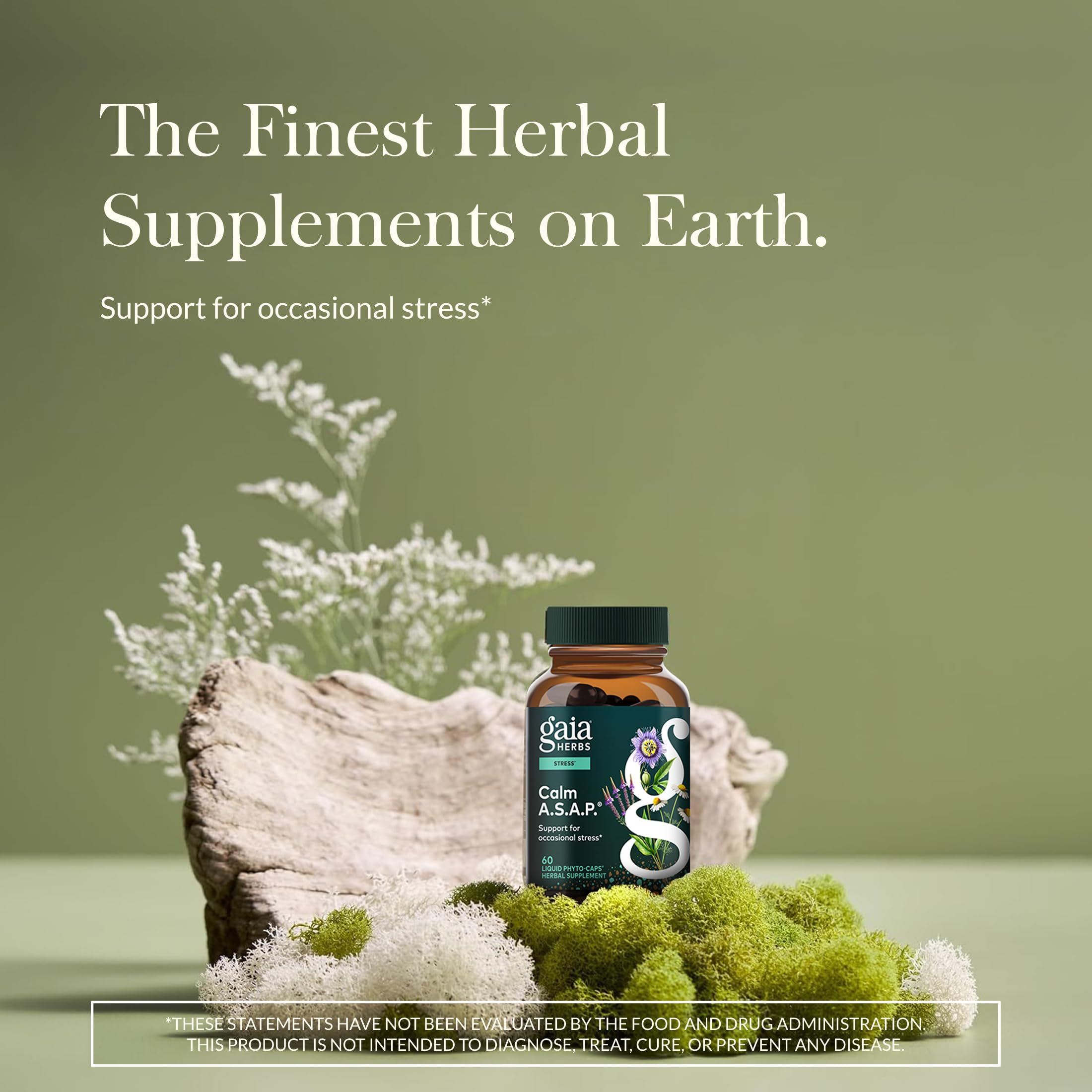 Gaia Herbs Calm A.S.A.P. – bouchon et étiquette, favorise une réponse calme