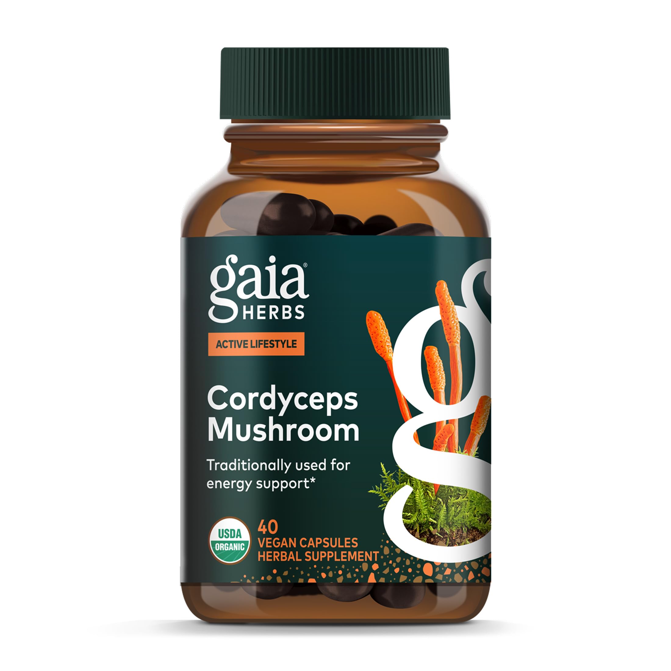 Gaia Herbs Cordyceps – bouteille, soutien potentiel d'énergie pour votre journée.