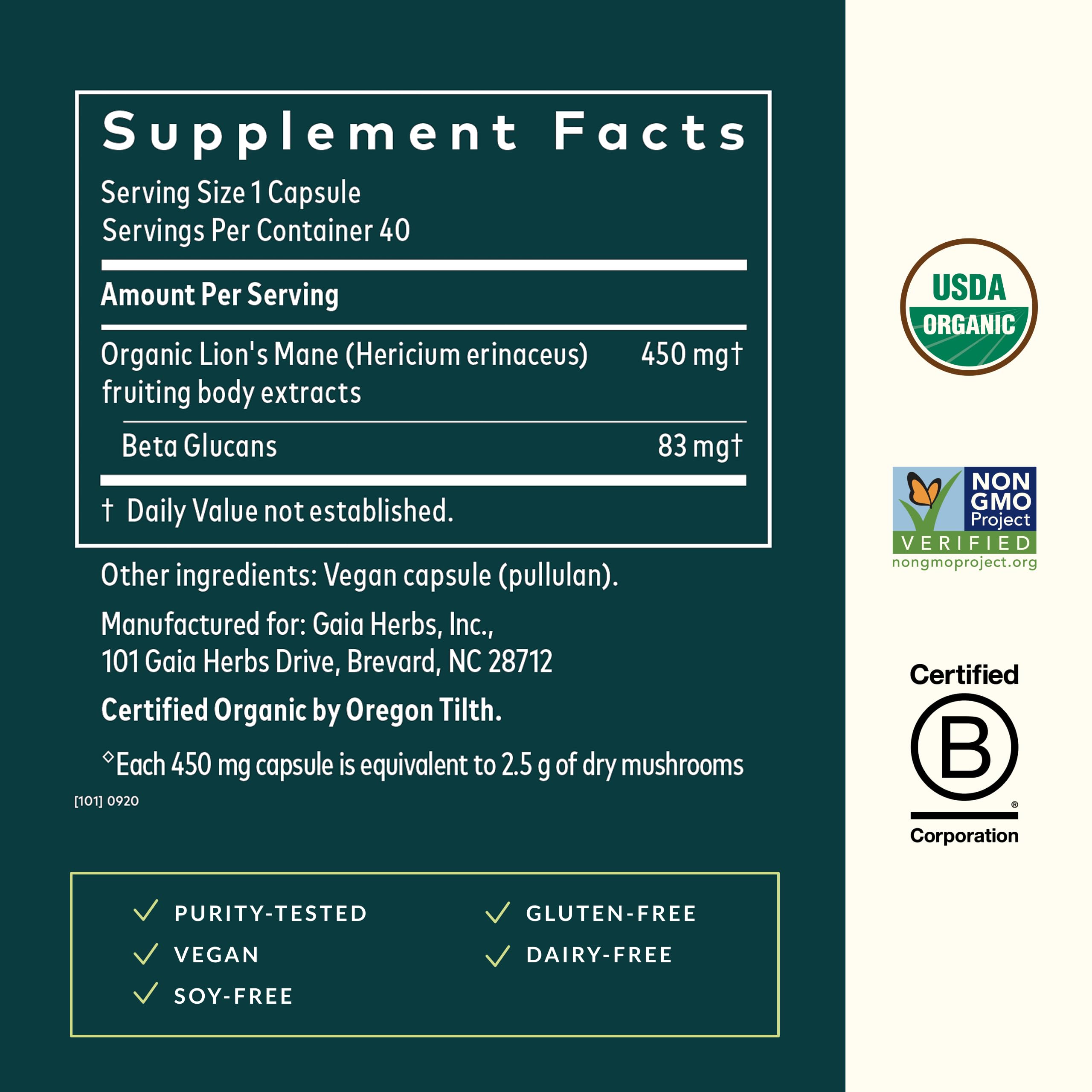 Gaia Herbs Crinière-de-lion - emballage sans additifs