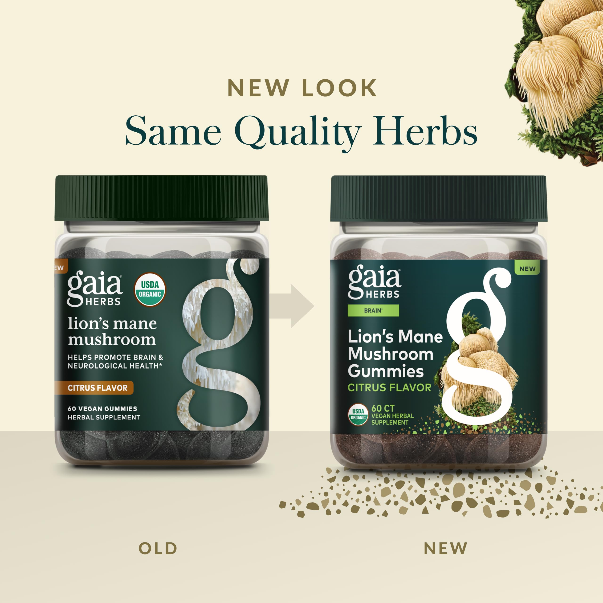 Gaia Herbs Lion's Mane Gummies couleur naturelle des bonbons.