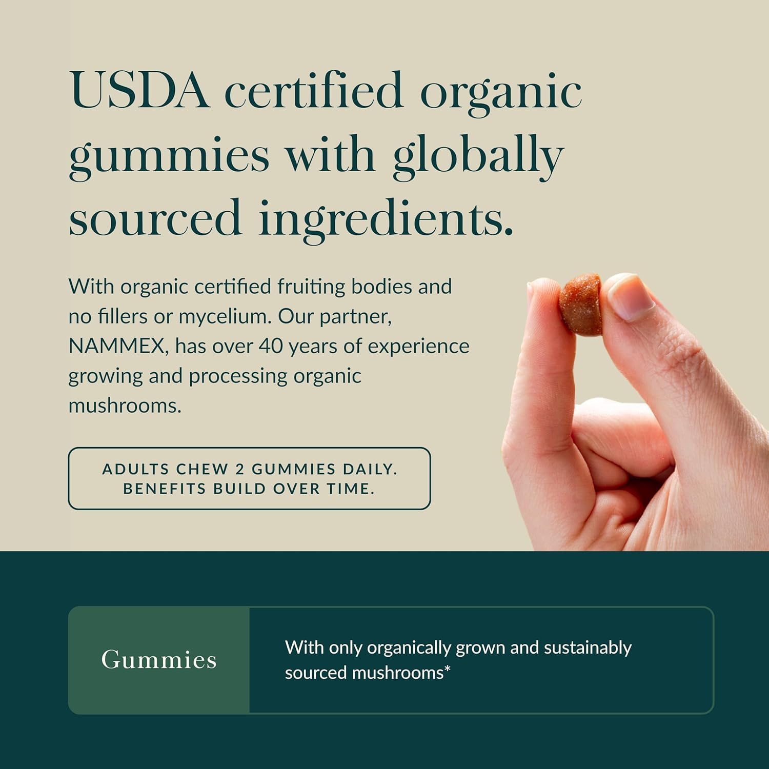 Gaia Herbs Lion's Mane Gummies ingrédients listés et qualité garantie.
