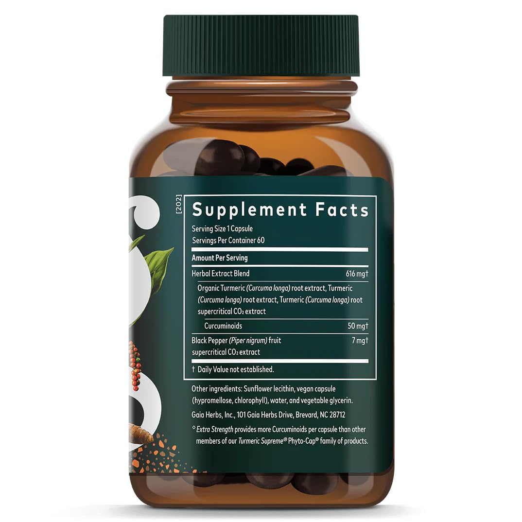 Gaia Herbs Curcuma, extrait curcumine et poivre noir favorisant l absorption.