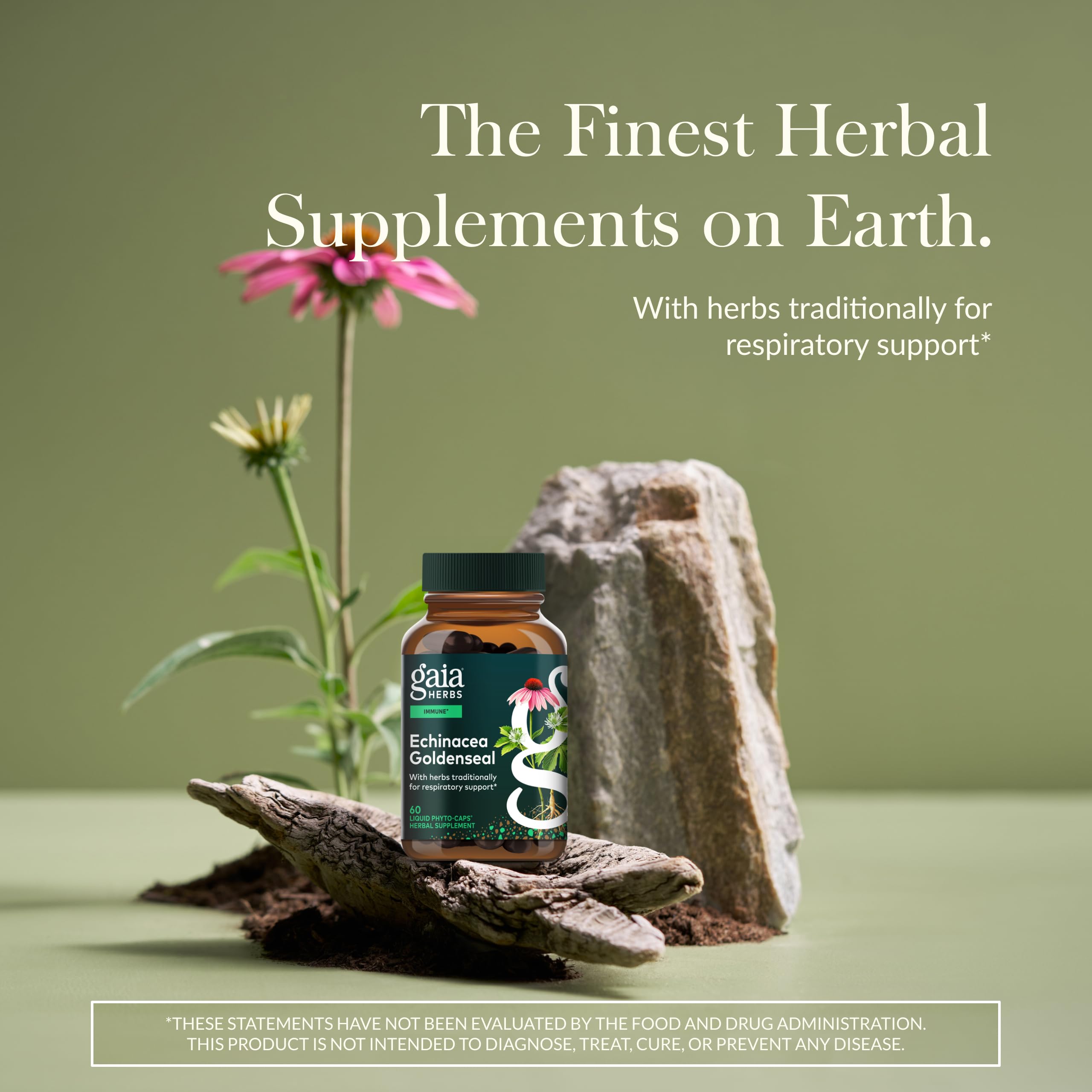 Étiquette Gaia Herbs Echinacea Goldenseal affichant traçabilité et qualité
