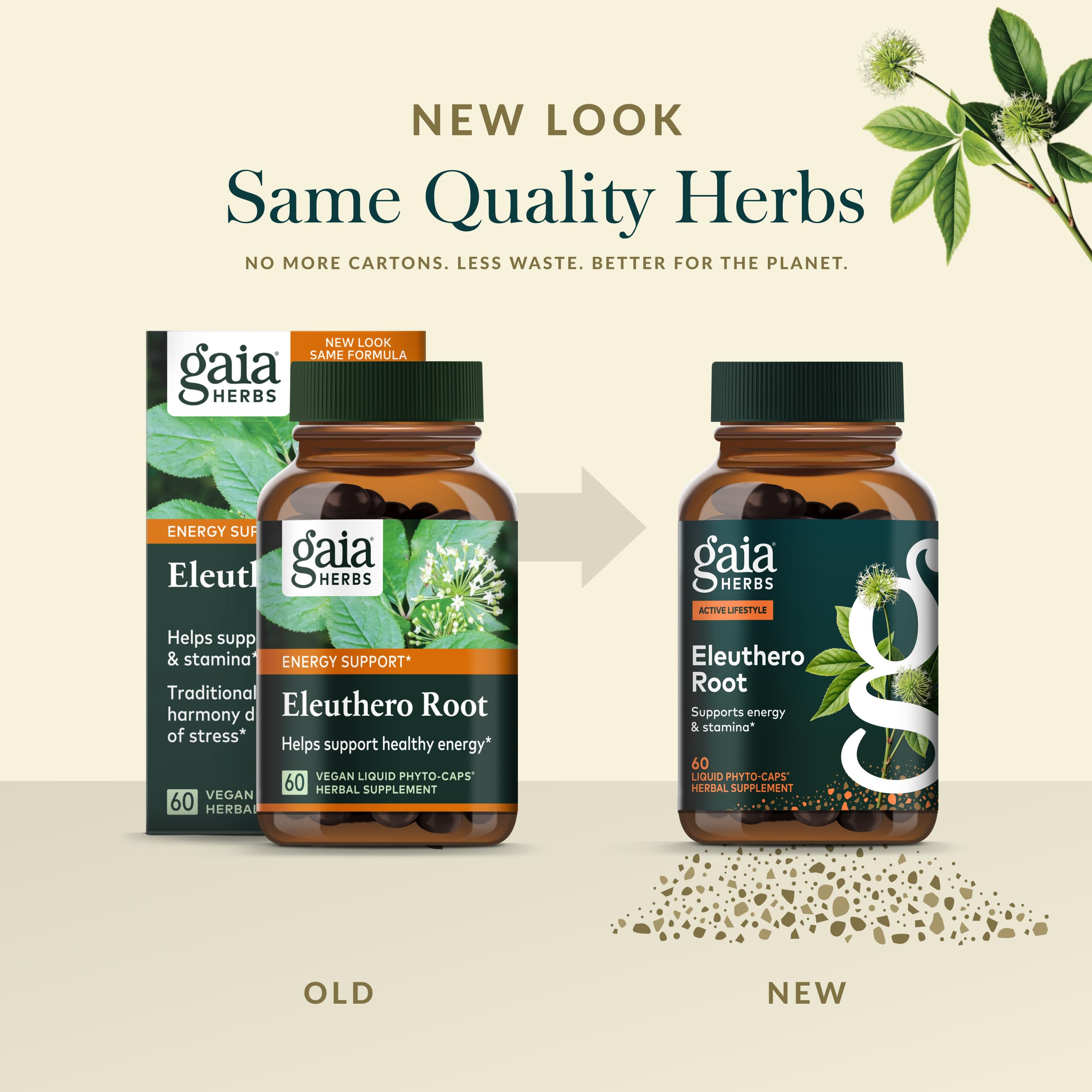 Gaia Herbs Eleuthero – détail montrant la qualité et les sources des ingrédients.