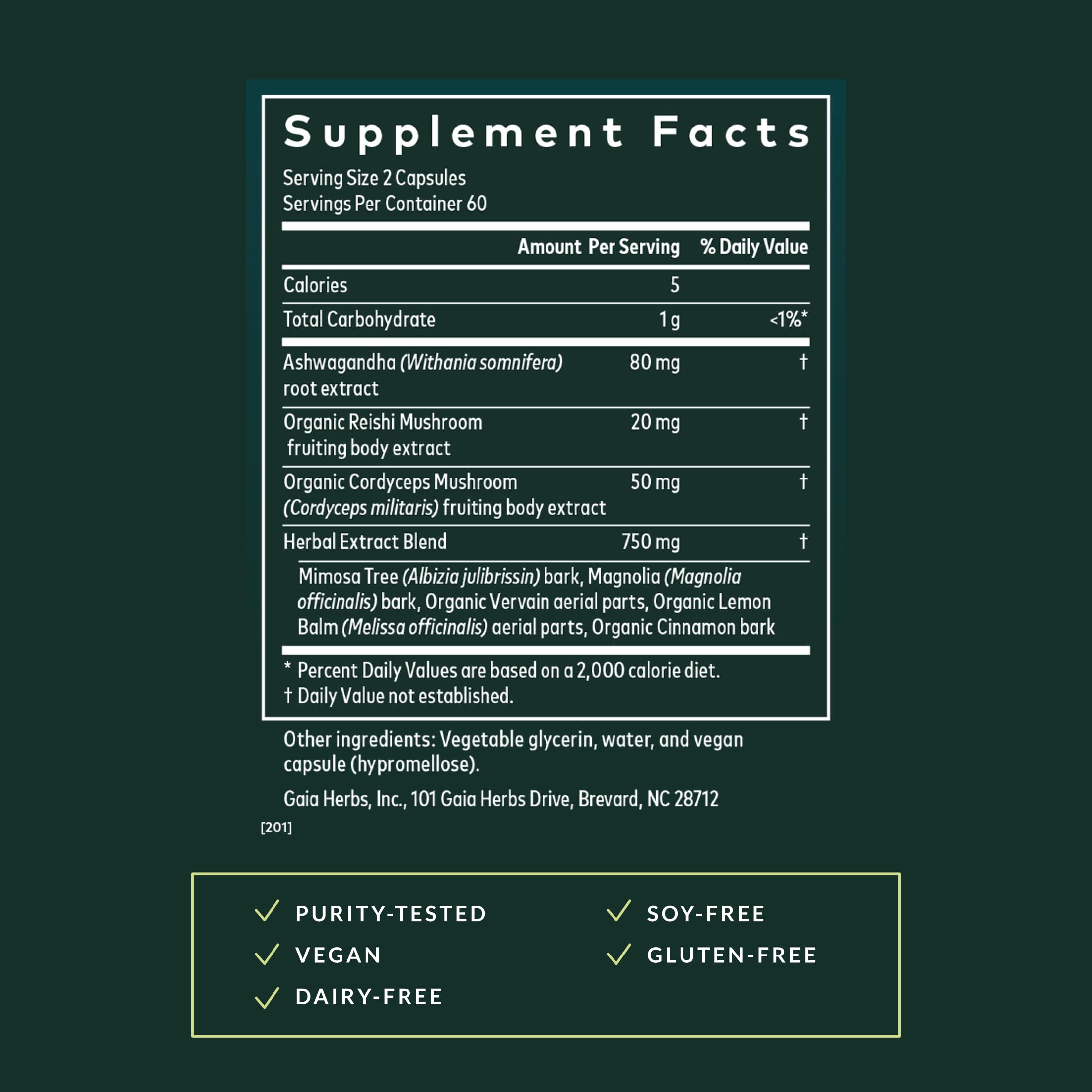 Gaia Herbs Adrenal Health Nightly Restore : emballage clair et prêt à être utilisé.