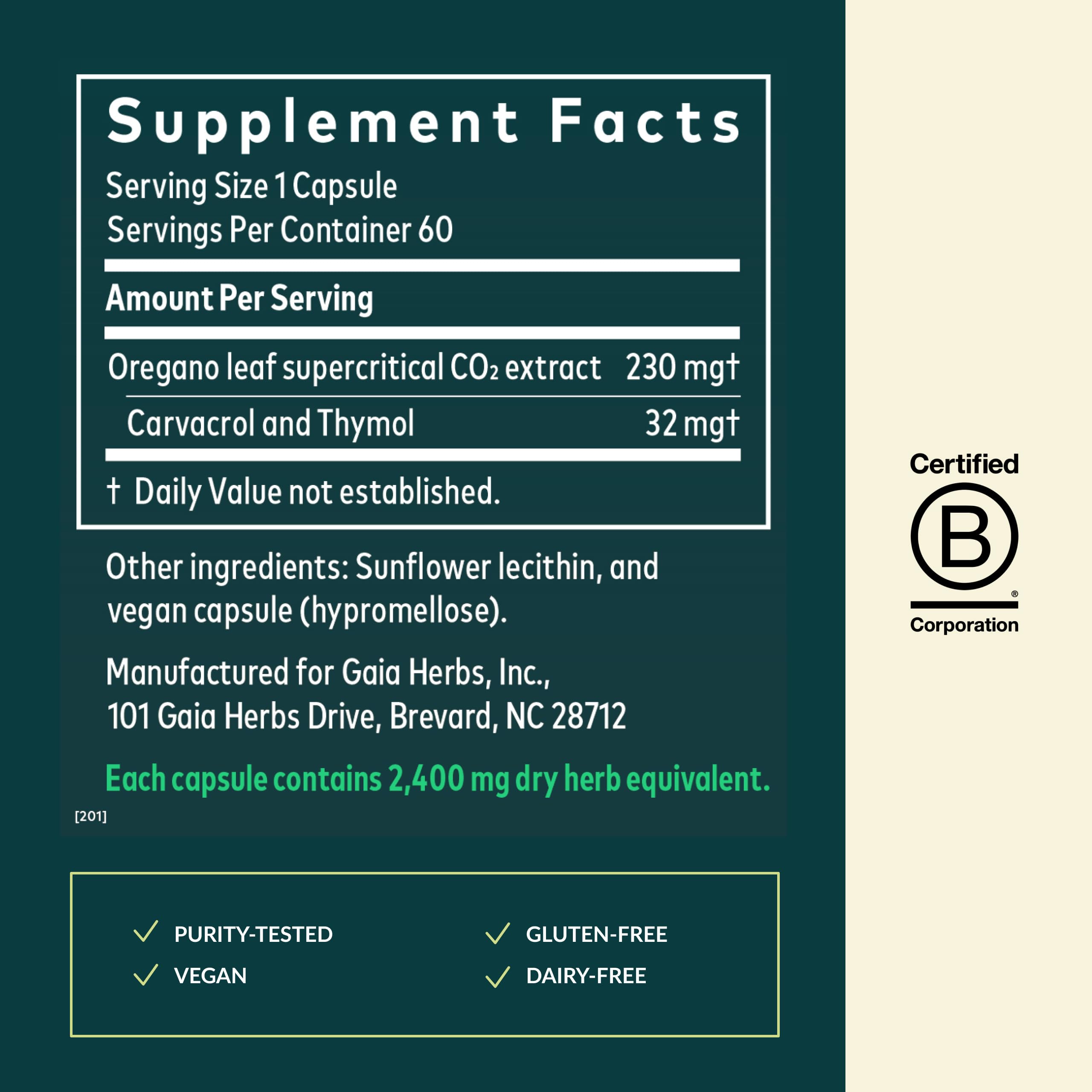 Extraction supercritique Gaia Herbs pour l'origan.