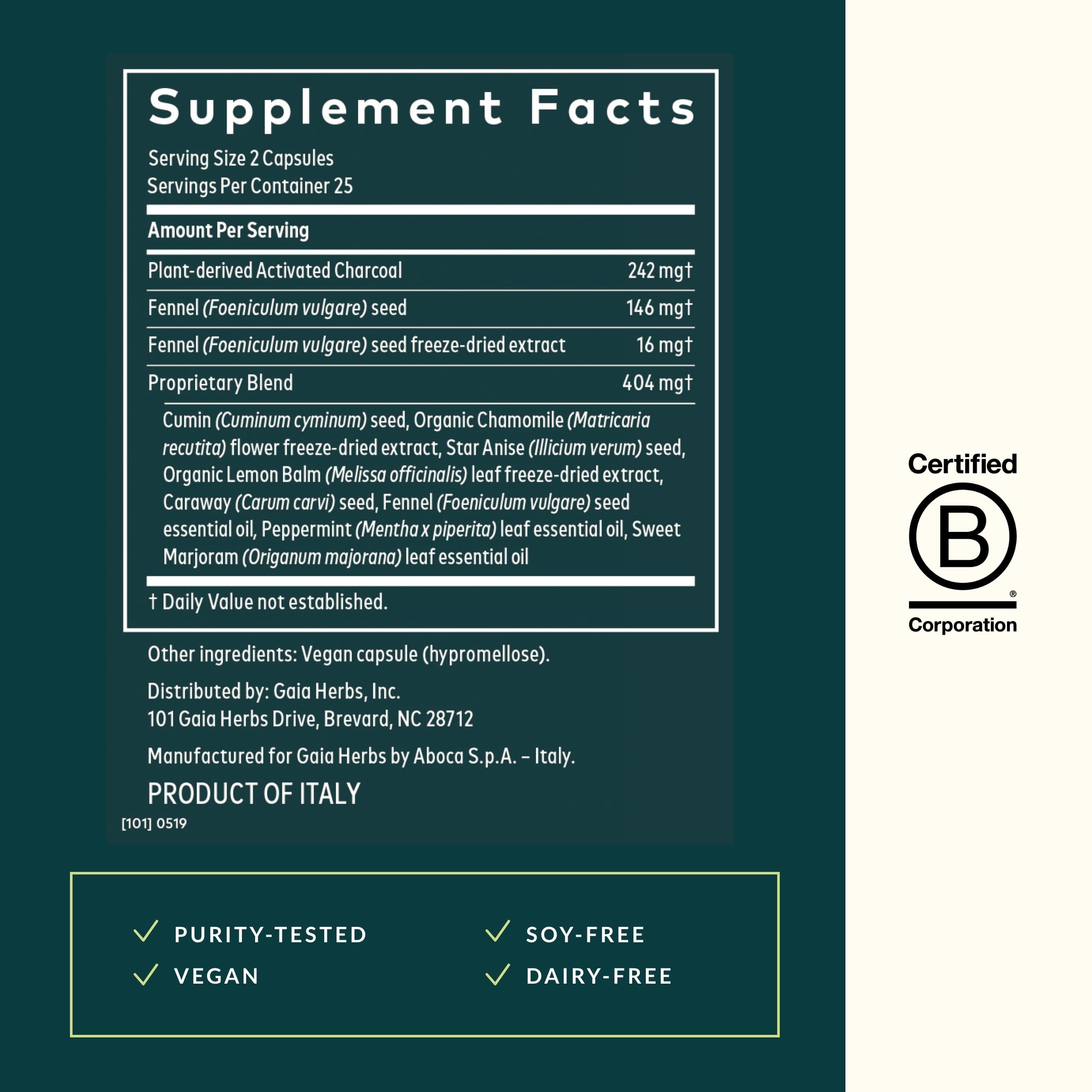 Gaia Herbs Fenouil – capsules visibles, digestion potentiellement plus confortable.