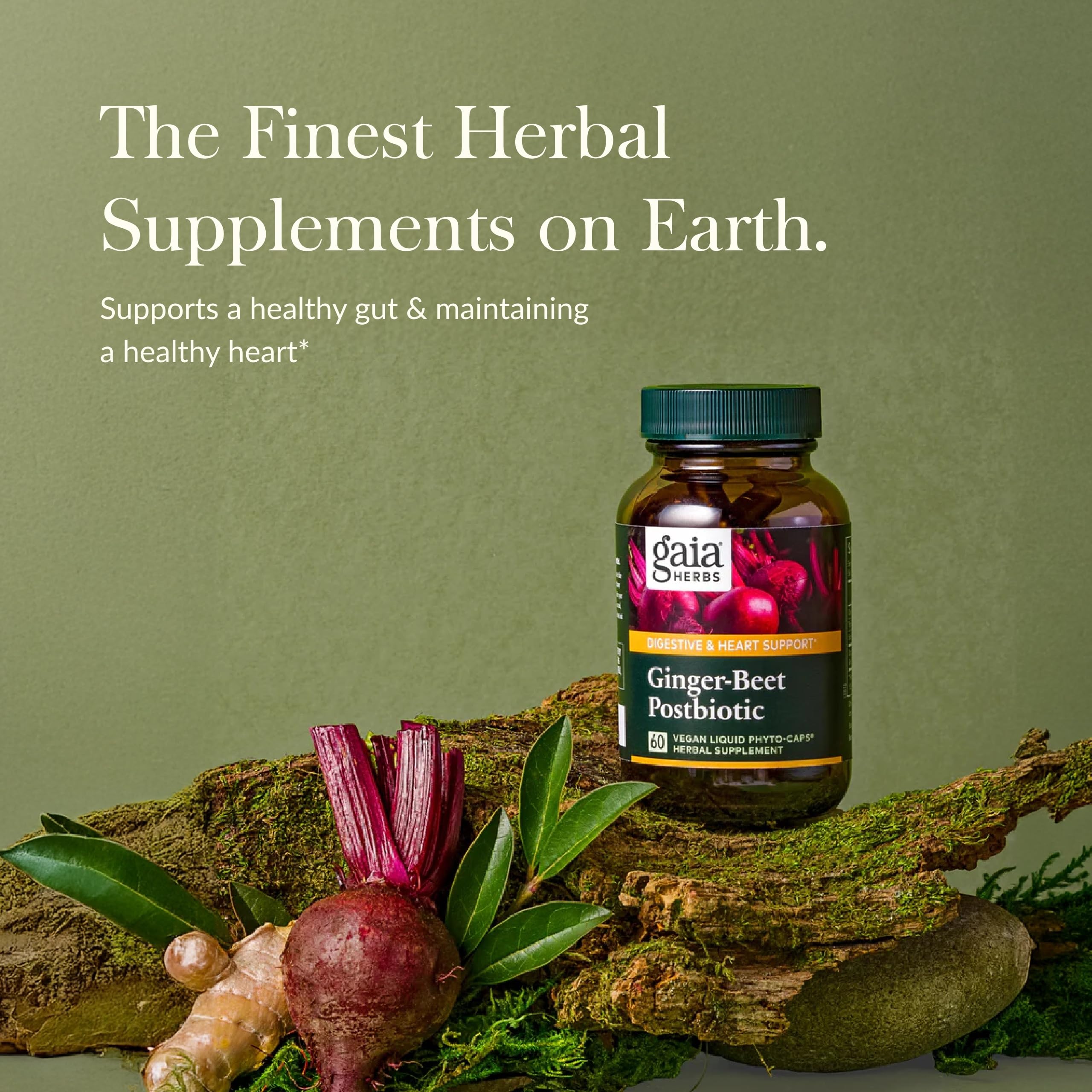 Capsules véganes Gaia Herbs Gingembre-Betterave Postbiotique, pratique au quotidien.