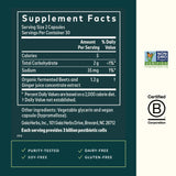 Étiquette Gaia Herbs montrant ingrédients fermentés, transparence et traçabilité.