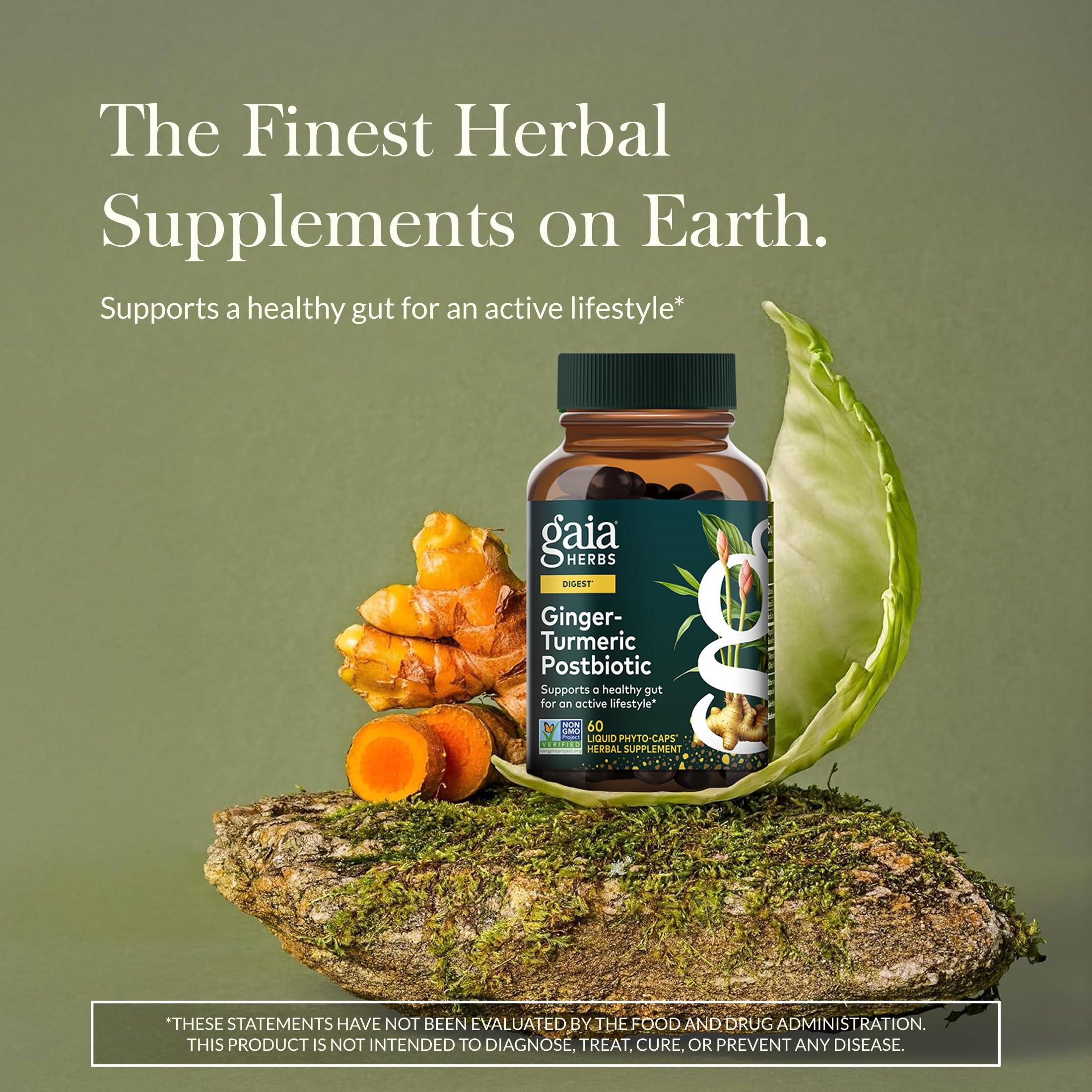 Gaia Herbs Ginger-Turmeric Postbiotic, gélules vegan : format pratique au quotidien.