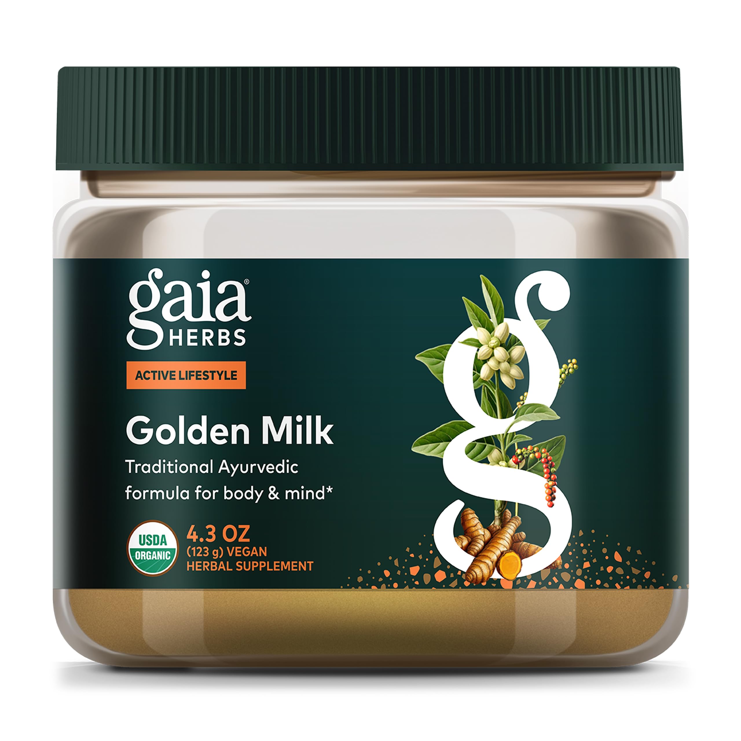 Gaia Herbs Golden Milk – poudre avec mélange bio pour une boisson réconfortante.