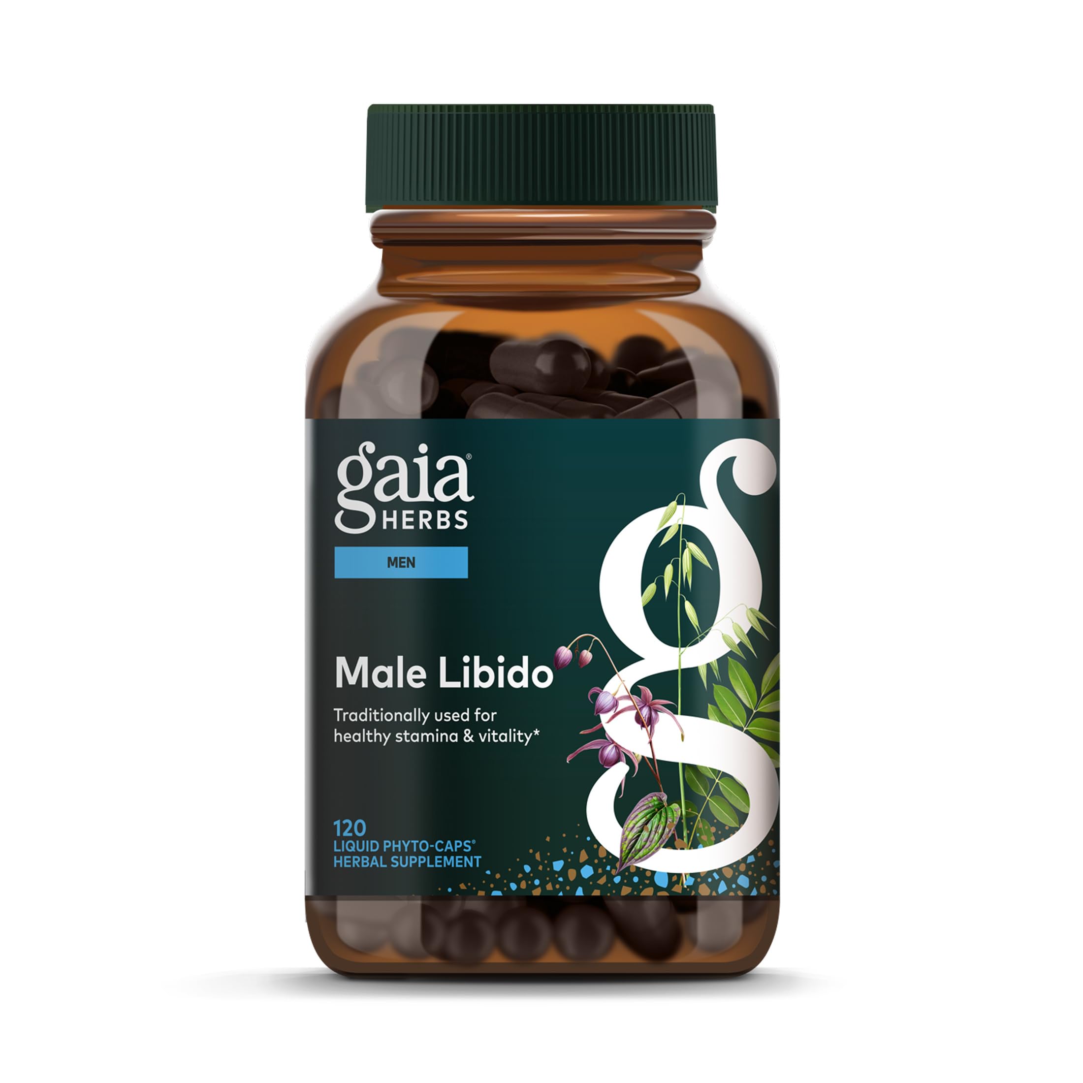Gaia Herbs Male Libido — bouteille de capsules phyto-veganes pour énergie potentielle