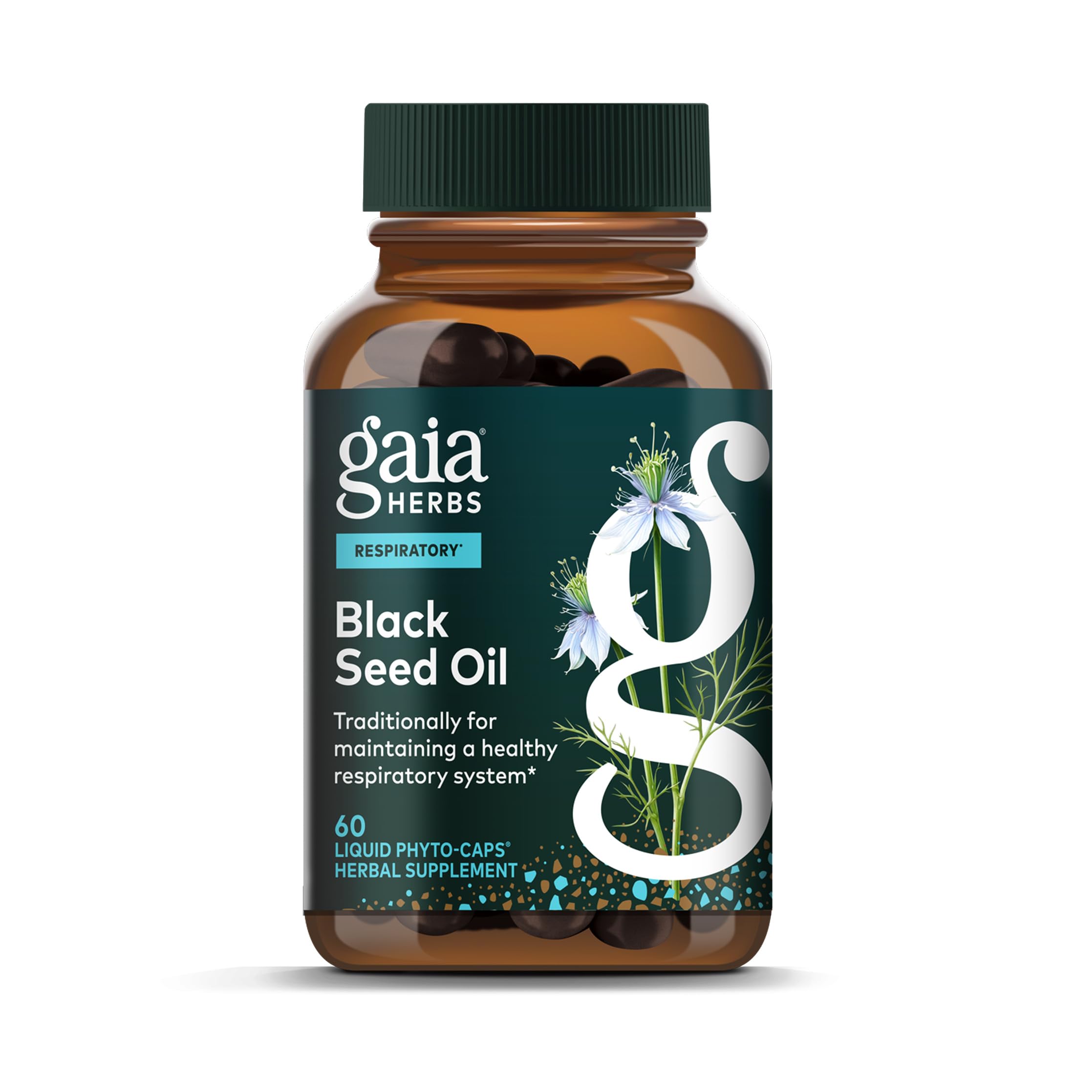Gaia Herbs huile de nigelle en capsules, première pression, bouteille prête.