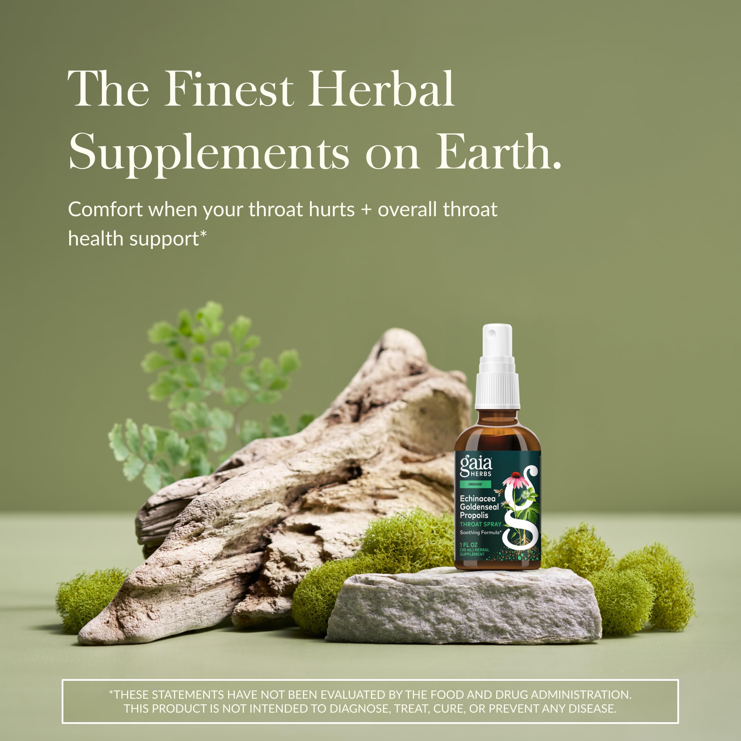 Gaia Herbs Echinacea Goldenseal Propolis Spray, ingrédients-clefs pour un effet sain.